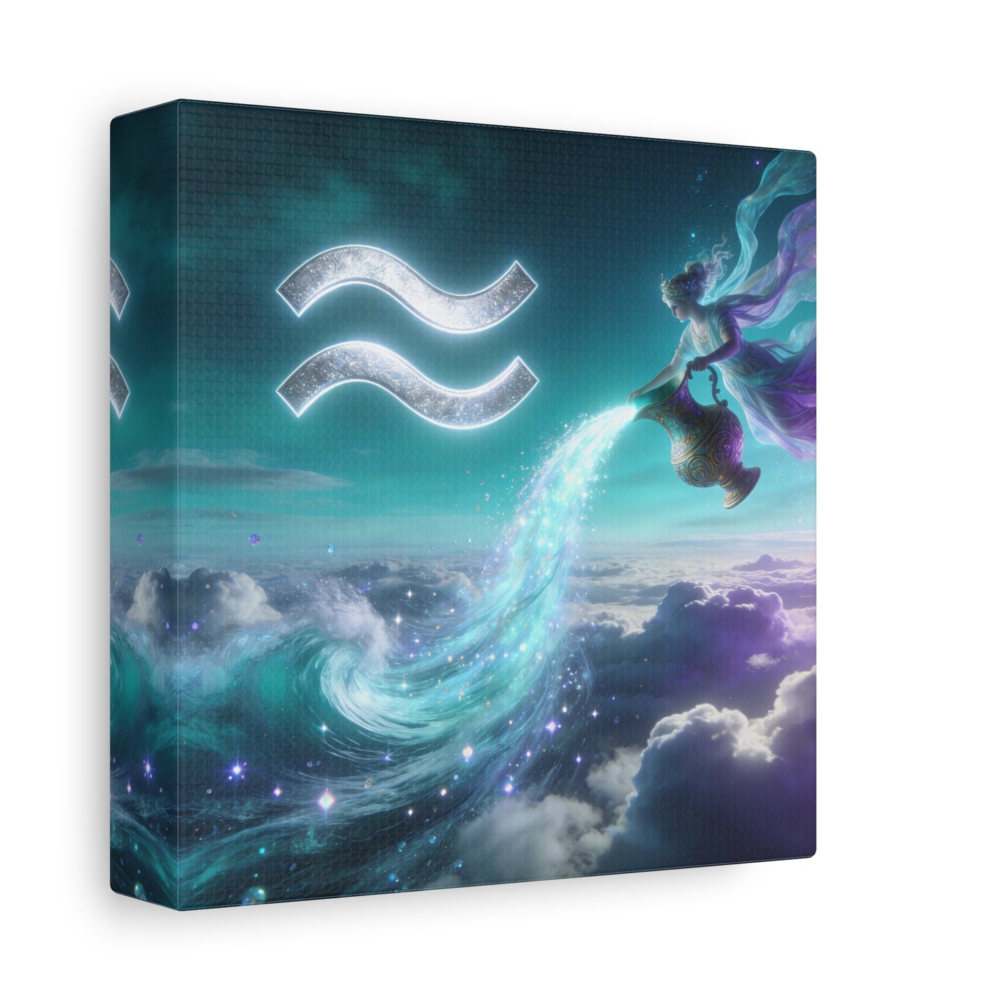 Aquarius Zodiac Canvas Wall Art - Celestial Water Bearer Fantasy Illustration, Matte Canvas Print - Mystical Blue Purple Decor, Bedroom Home Decoration, Office Wall Art - Bedroom Home Decoration