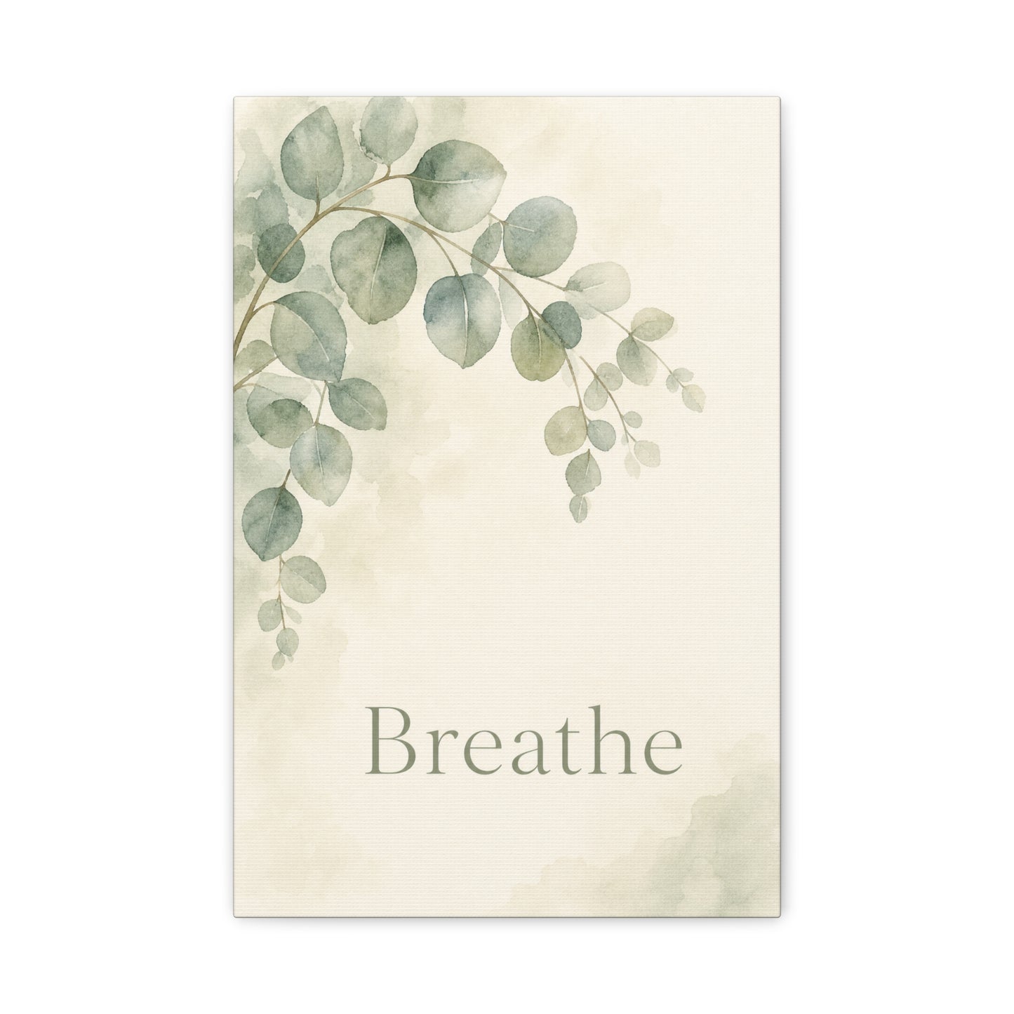 "Breathe" Botanical Canvas Wall Art - Sage Green Eucalyptus Leaves Watercolor Print - Minimalist Inspirational Wall Decor - Bedroom Home Decoration, Meditation Space Accent - Bedroom Home Decoration