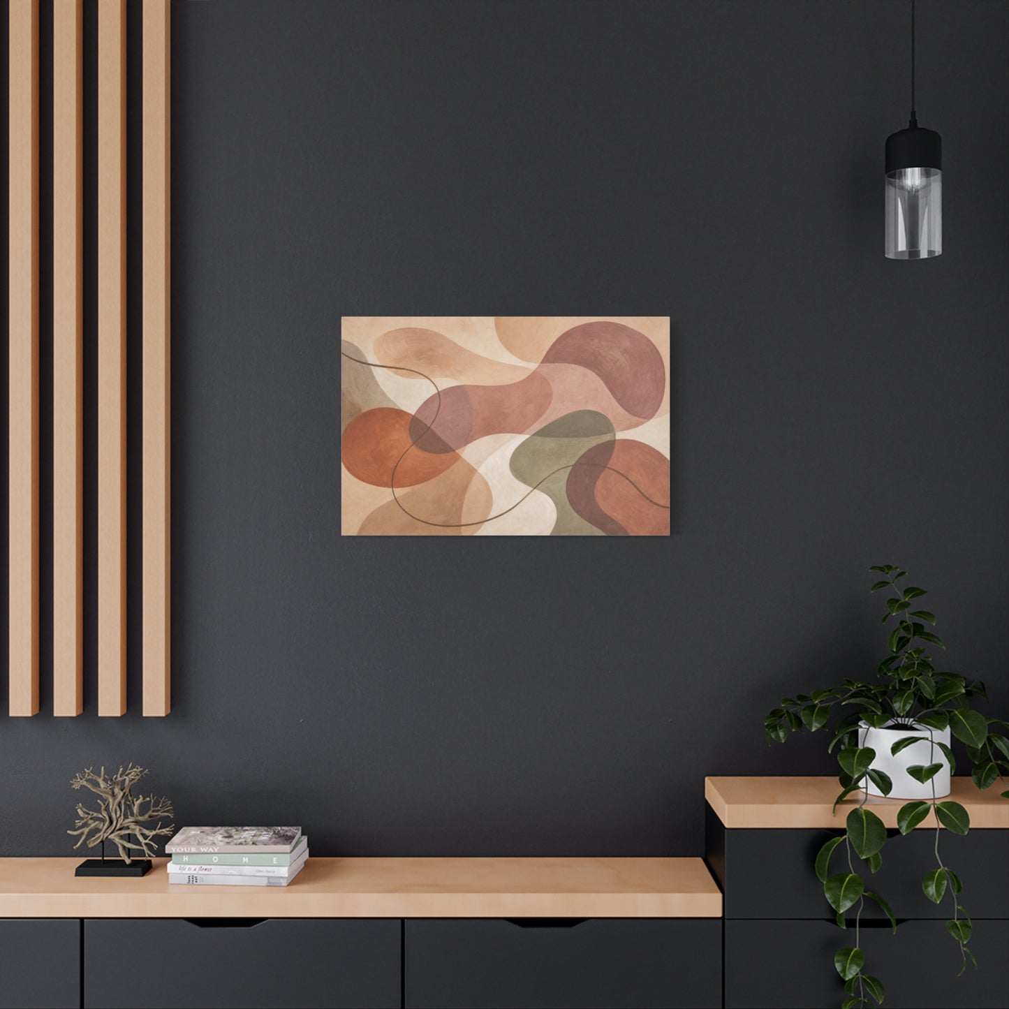 Abstract Geometric Canvas Wall Art - Earth Tone Modern Curved Shapes, Minimalist Neutral Composition - Contemporary Matte Canvas Print - Living Room Wall Decor, Bedroom Home Decoration - Ready to Hang