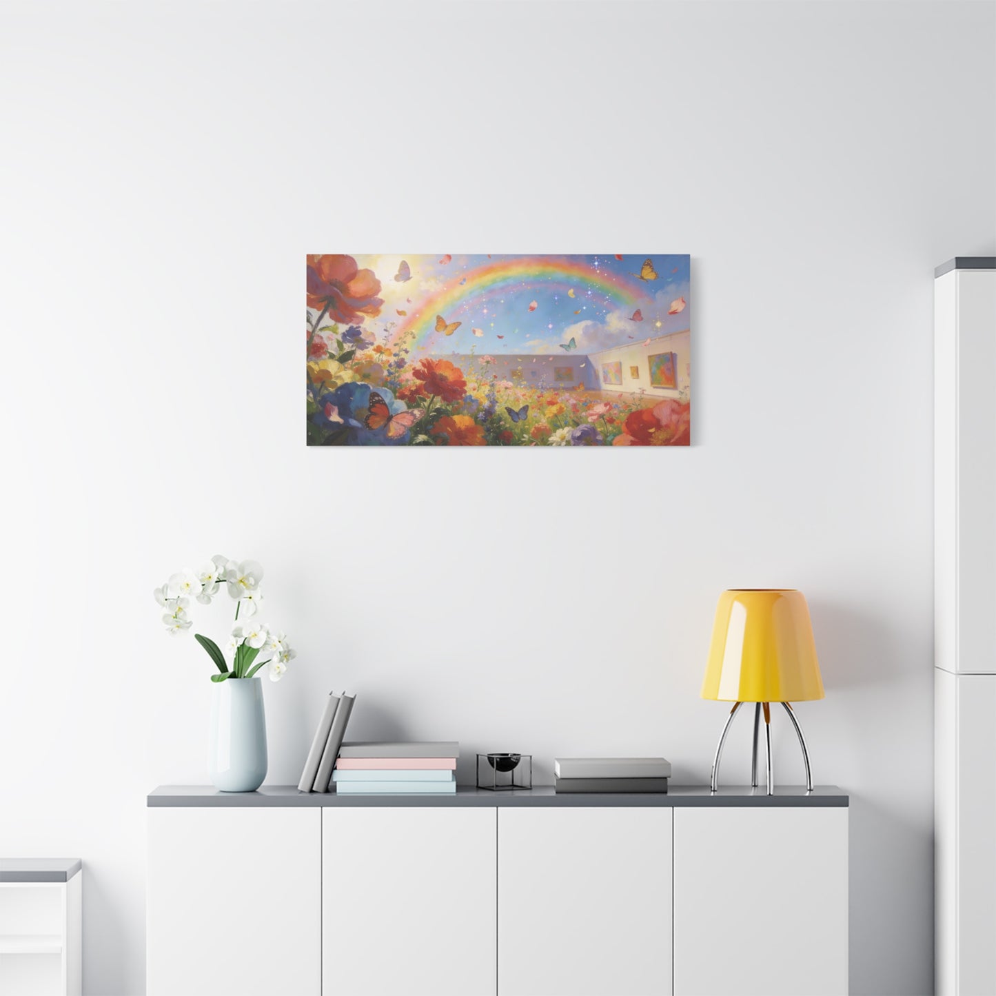 Rainbow Wildflower Butterfly Canvas Wall Art - Dreamy Floral Garden Painting, Matte Finish Canvas Print - Contemporary Style, Living Room Wall Decor, Bedroom Home Decoration - Bedroom Home Decoration