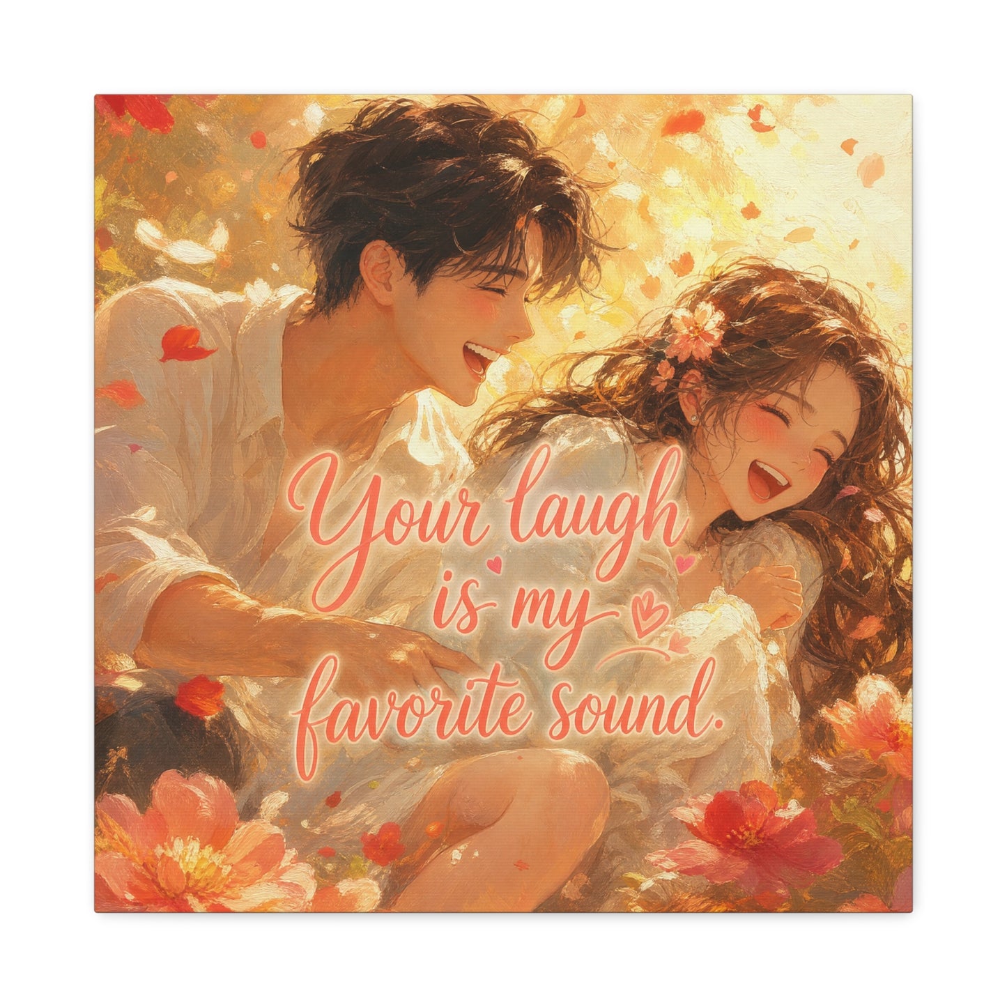 "Your Laugh Is My Favorite Sound" Romantic Couple Canvas Wall Art - Floral Love Quote Print - Warm Golden Painterly Style - Bedroom Wall Decor, Living Room Home Decoration - Bedroom Home Decoration
