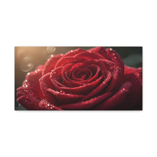 Red Rose Canvas Wall Art - Dew Kissed Floral Macro Art Print, Romantic Botanical Home Decor, Matte Finish Canvas, Bedroom Wall Accent, Living Room Decoration - Bedroom Home Decoration