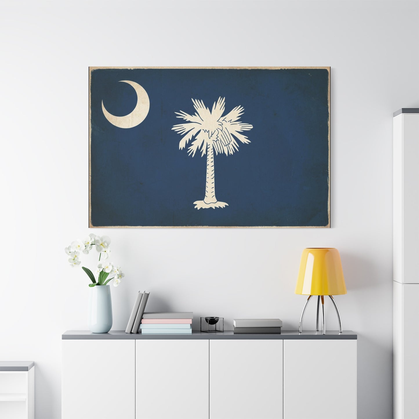 South Carolina Flag Canvas Wall Art - Crescent Moon Palmetto Tree Print, Vintage Navy State Decor - Rustic Patriotic Style - Living Room Wall Decor, Office Home Decoration - Bedroom Home Decoration