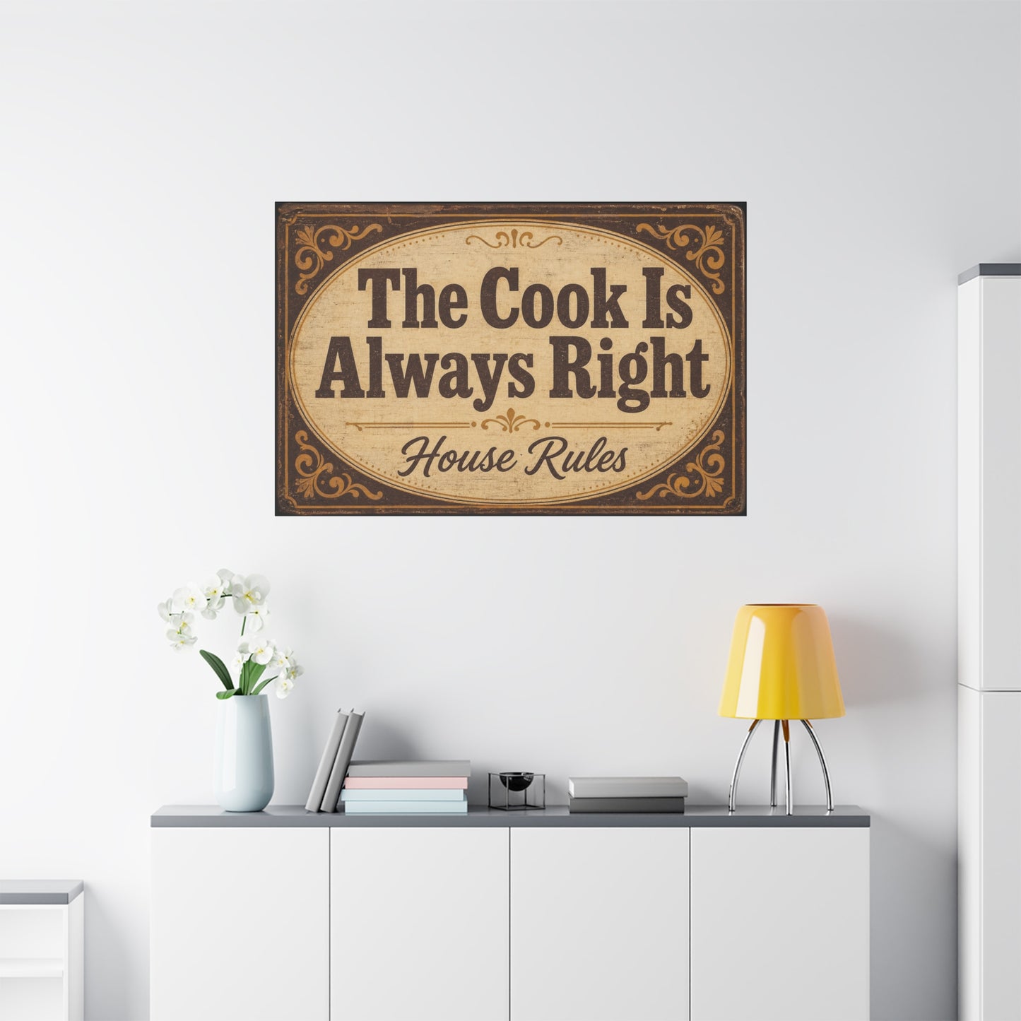 "The Cook Is Always Right" Canvas Wall Art - Vintage Kitchen Sign, House Rules Typography Print - Rustic Farmhouse Style, Dining Room Wall Decor, Kitchen Home Decoration - Bedroom Home Decoration