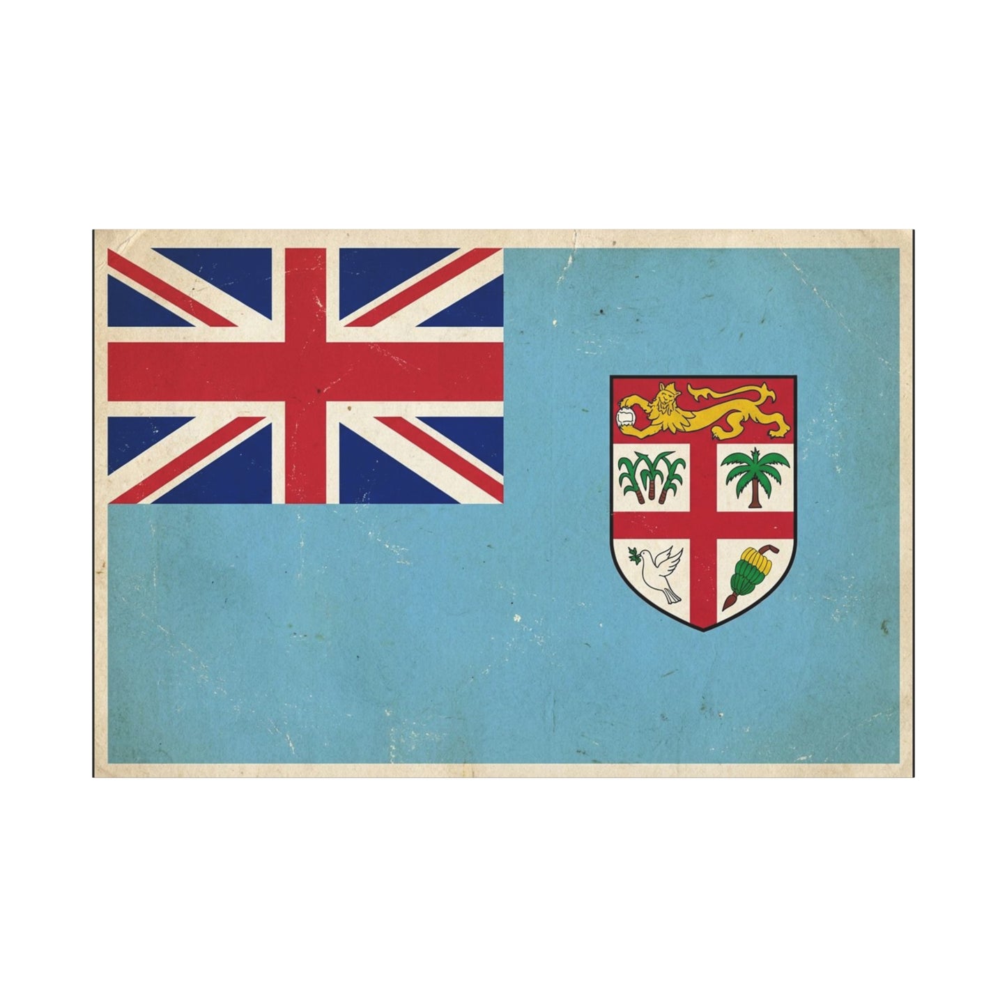 Vintage Fiji Flag Canvas Wall Art - Distressed British Ensign And Shield Print - Retro Patriotic Decor, Coastal Blue Island Style, Living Room Wall Decor, Office Art - Ready to Hang - Ready to Hang