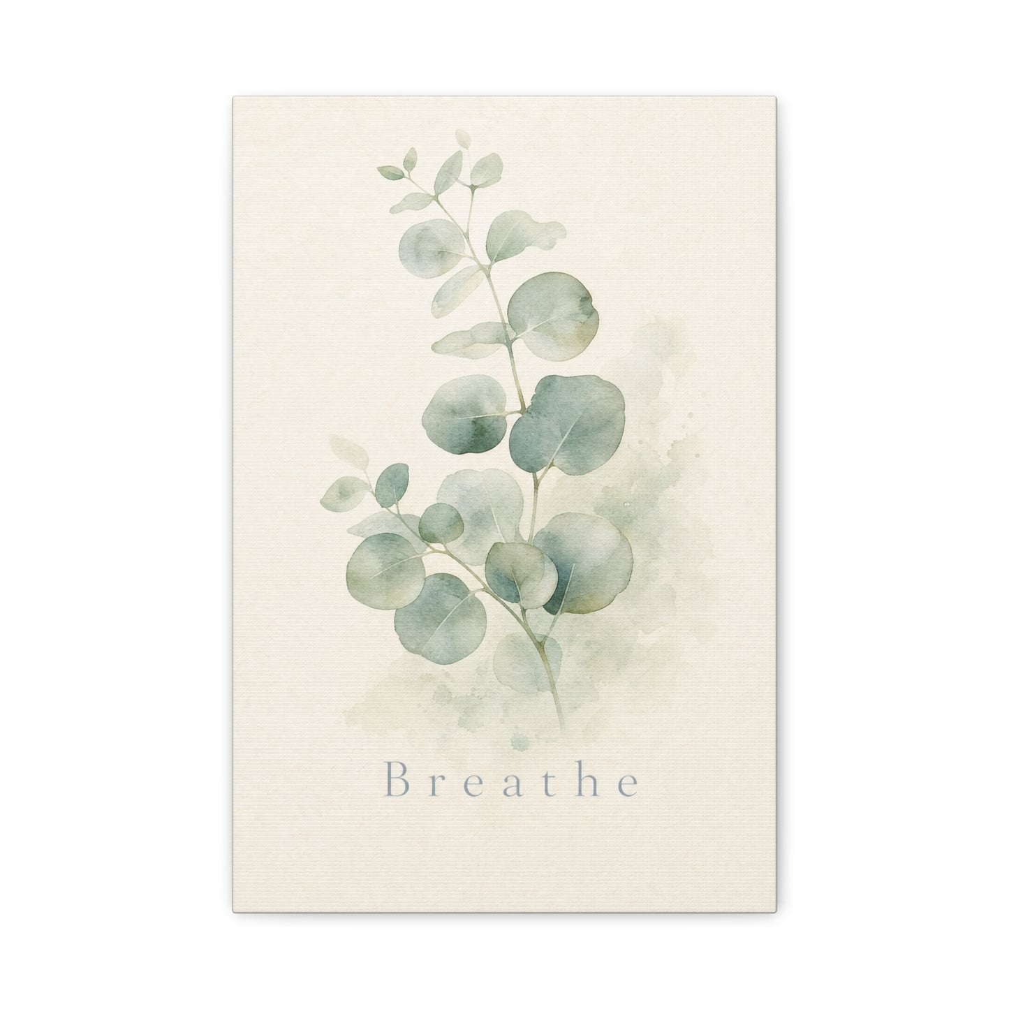 "Breathe" Eucalyptus Canvas Wall Art - Minimalist Botanical Sage Green Wall Decor - Watercolor Leaf Home Decoration - Bedroom Bathroom Spa Style - Calm Nature Print For Living Room - Ready to Hang