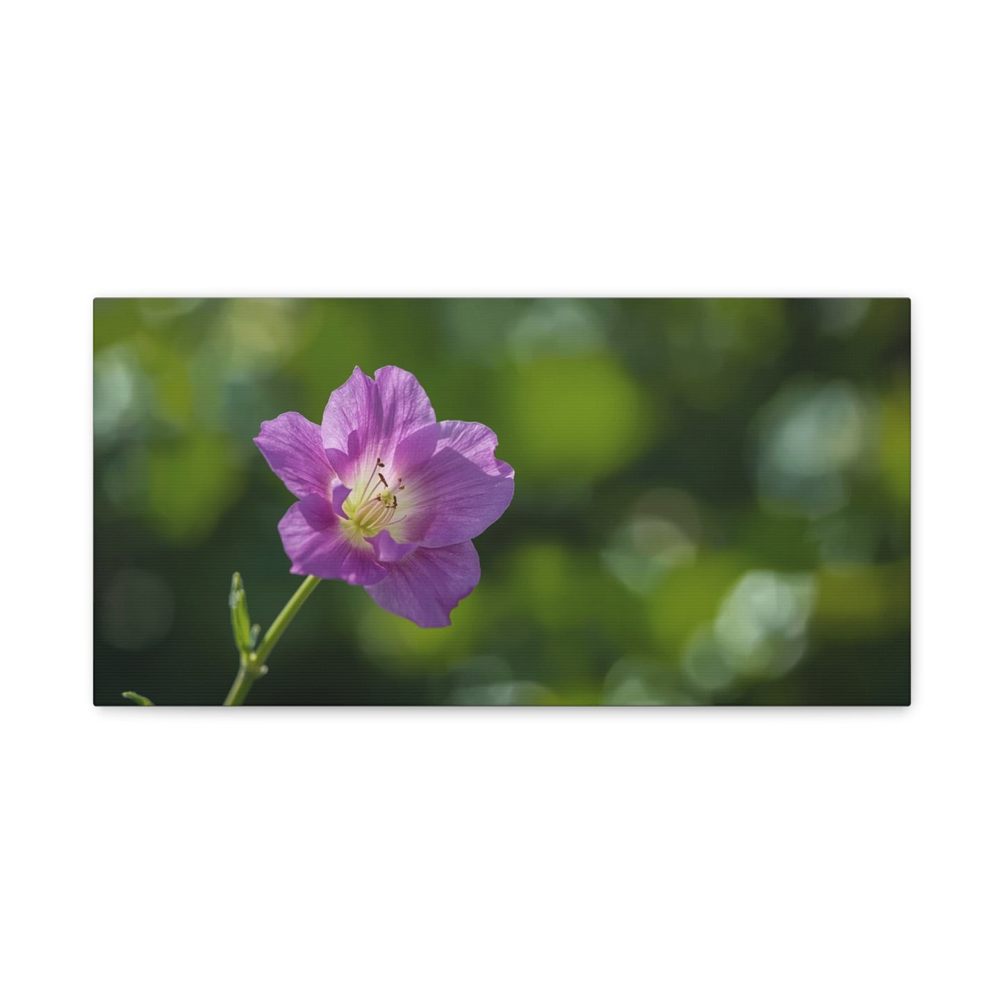 Purple Wildflower Canvas Wall Art - Botanical Floral Close Up Art Print - Soft Green Bokeh Background - Contemporary Nature Decor - Bedroom Wall Accent, Living Room Decoration - Ready to Hang