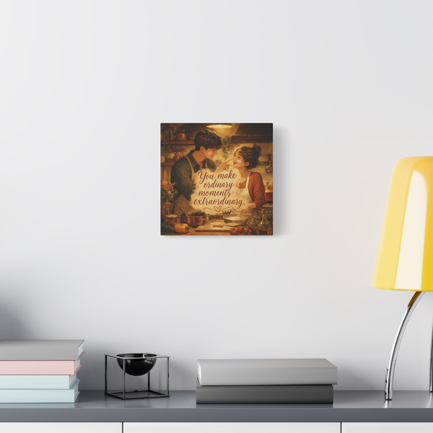 "You Make Ordinary Moments Extraordinary" Couple Canvas Wall Art - Romantic Kitchen Scene, Warm Vintage Illustration Print - Cozy Living Room Decor, Farmhouse Home Accent - Living Room Wall Decor