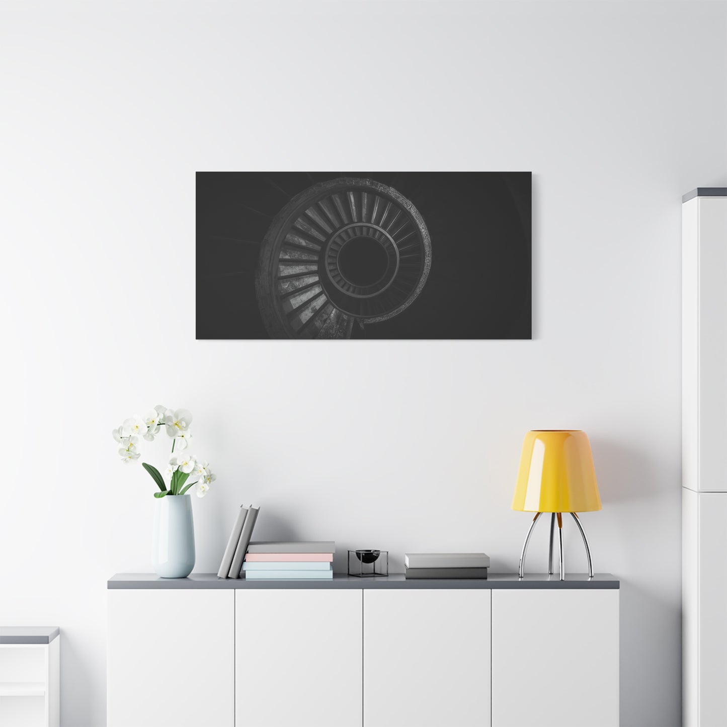 Spiral Staircase Canvas Wall Art - Black And White Architectural Art Print, Modern Minimalist Matte Canvas, Living Room Wall Decor, Office Art, Contemporary Interior Design - Ready to Hang