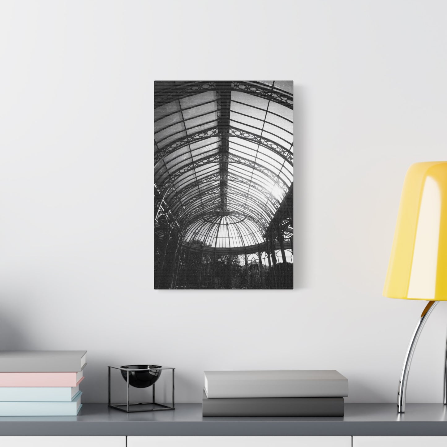 Black And White Glass Conservatory Canvas Wall Art - Architectural Art Print, Vintage Iron Pavilion Roof, Modern Minimalist Decor - Living Room Wall Decor, Office Art - Bedroom Home Decoration