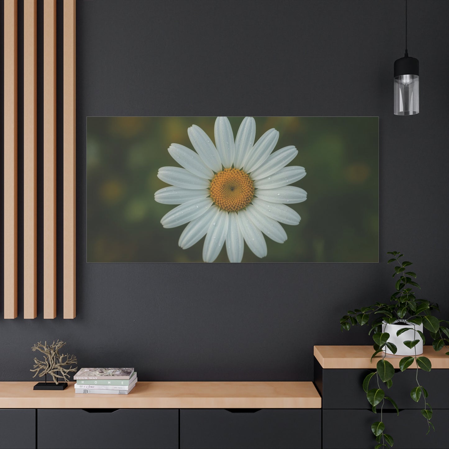 White Daisy Canvas Wall Art - Botanical Flower Close Up Art Print, Soft Green Background - Matte Cotton Art Print, Minimalist Floral Style - Bedroom Wall Decor Office Accent - Modern Farmhouse Style