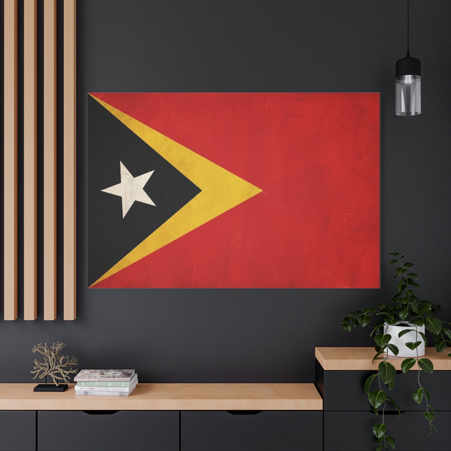 Timor-Leste Flag Canvas Wall Art - East Timor National Pride Decor, Vintage Red Black Yellow Banner Print - Patriotic Traditional Style - Living Room Wall Decor - Bedroom Home Decoration