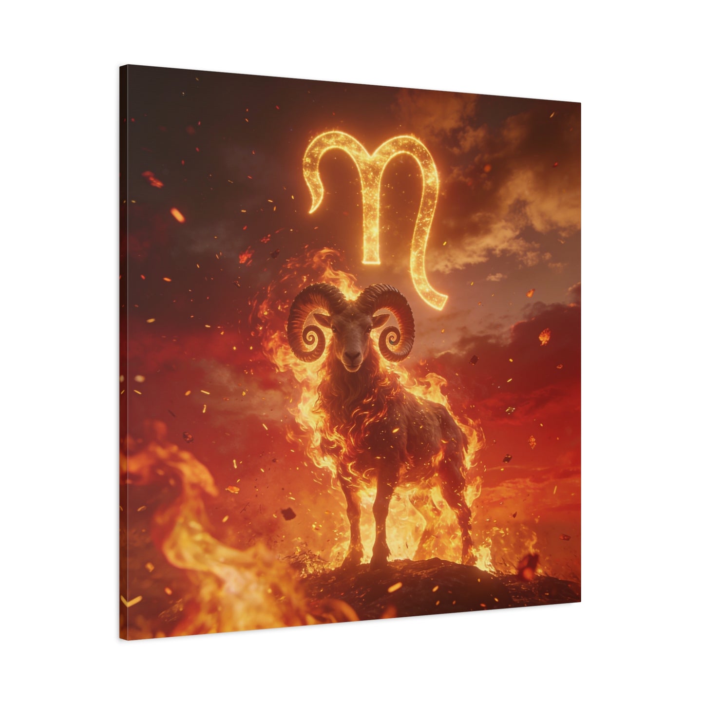 Aries Ram Canvas Wall Art - Fiery Zodiac Symbol Astrology Print, Glowing Horned Sheep Illustration - Matte Canvas Decor - Bedroom Home Decoration, Office Wall Art - Bedroom Home Decoration