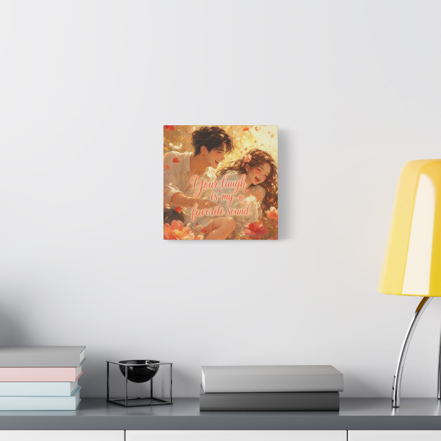 "Your Laugh Is My Favorite Sound" Romantic Couple Canvas Wall Art - Floral Love Quote Print - Warm Golden Painterly Style - Bedroom Wall Decor, Living Room Home Decoration - Bedroom Home Decoration