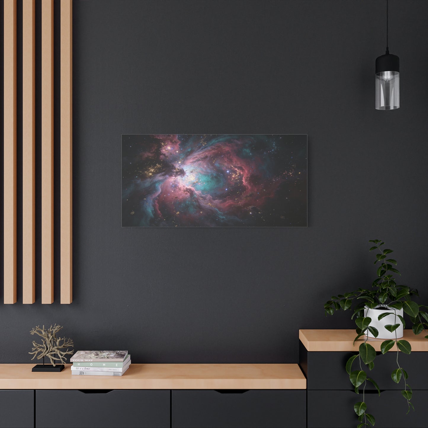 Cosmic Nebula Canvas Wall Art - Abstract Galaxy Space Cloud Canvas Print - Teal Pink Gold Celestial Swirl - Contemporary Panoramic Wall Decor - Living Room Bedroom Office Accent - Ready to Hang