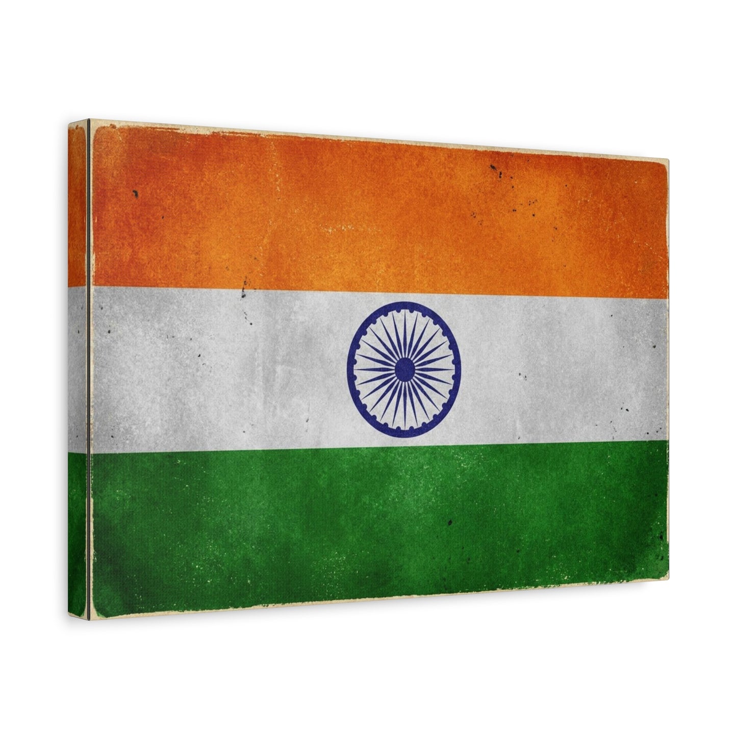 India Flag Canvas Wall Art - Vintage Tricolor Ashoka Chakra Print, Patriotic Textured Artwork - Distressed Saffron White Green Design - Living Room Decor, Office Wall Accent - Bedroom Home Decoration