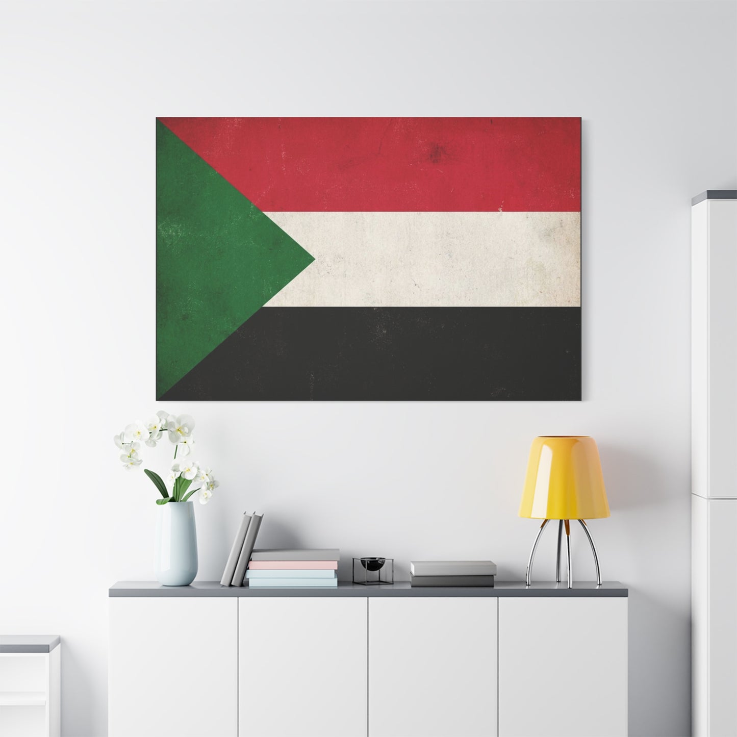 Sudan Flag Canvas Wall Art - Vintage National Flag Print, Distressed Patriotic Decor - Minimalist Graphic Cotton Canvas - Living Room Wall Decor, Office Art - Bedroom Home Decoration - Ready to Hang