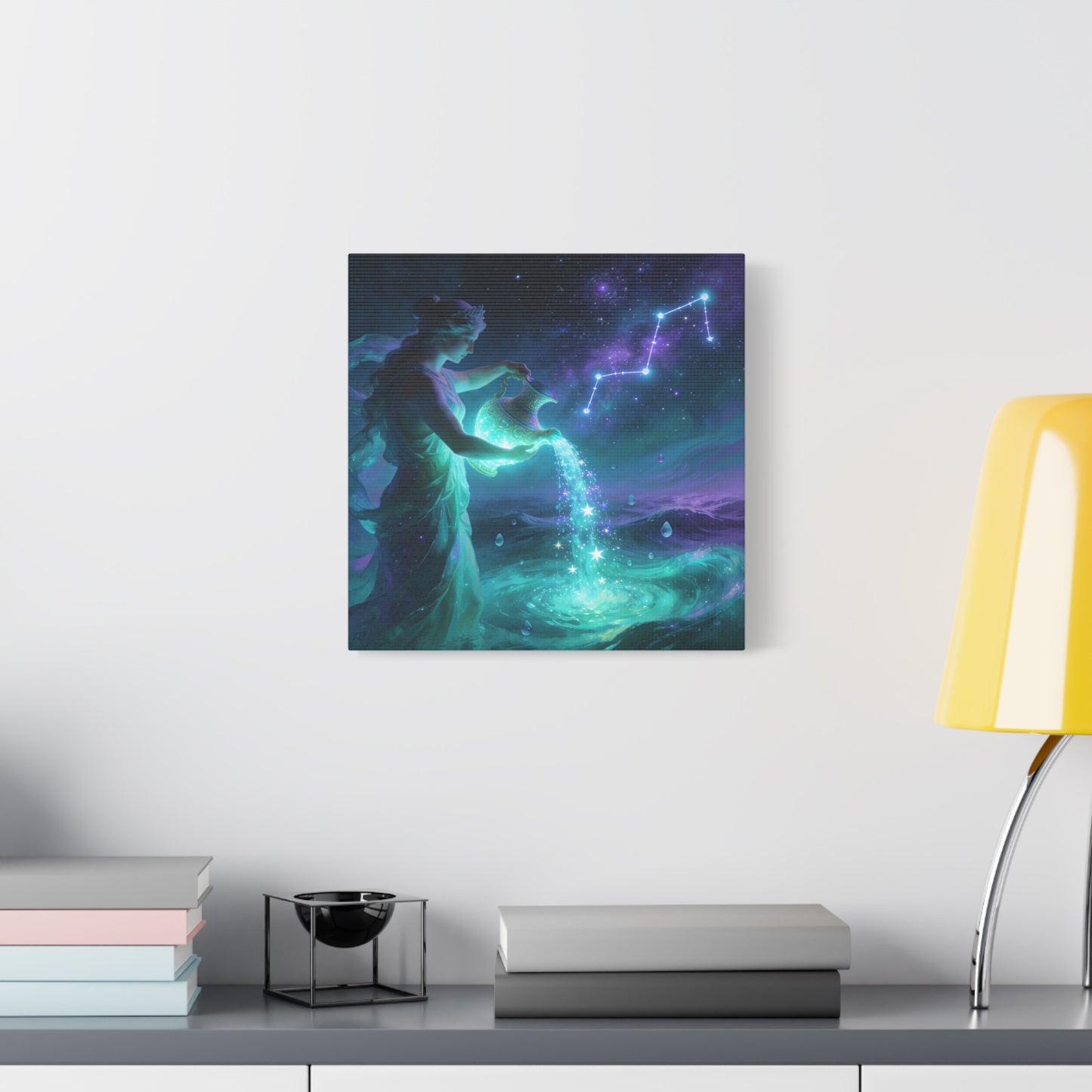 Aquarius Goddess Canvas Wall Art - Zodiac Water Bearer Celestial Galaxy Illustration - Mystical Purple Blue Fantasy Decor - Bedroom Home Decoration, Living Room Wall Decor - Bedroom Home Decoration