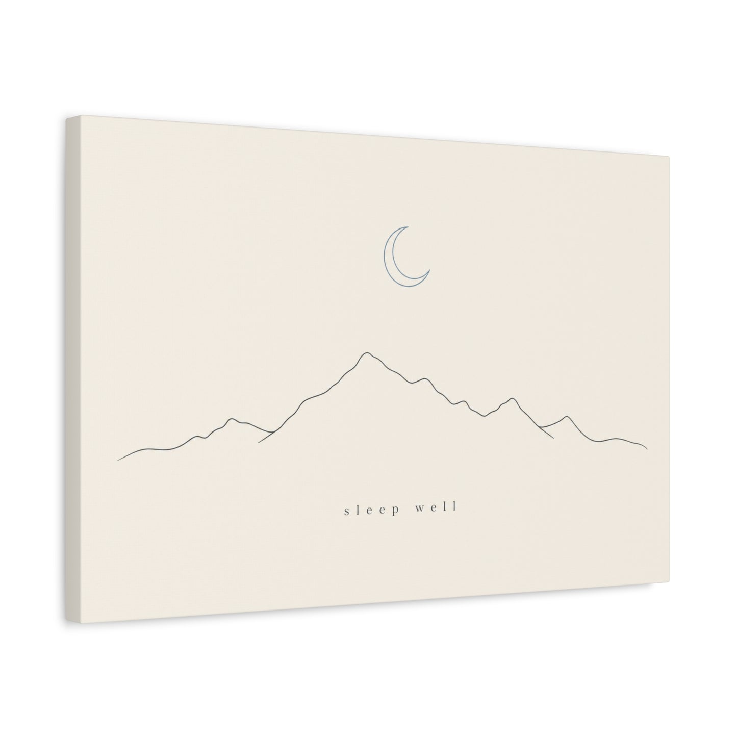 "Sleep Well" Minimalist Mountain Canvas Wall Art - Crescent Moon Line Drawing, Neutral Beige Canvas Print - Modern Bedroom Wall Decor, Nursery Home Decoration, Meditation Space - Ready to Hang