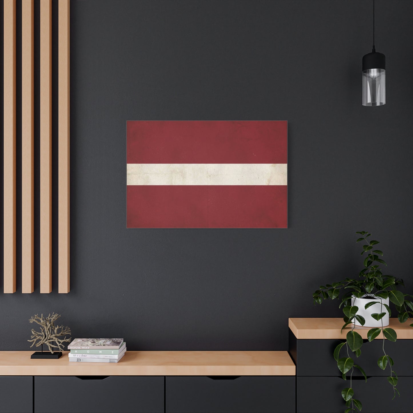 Latvia Flag Canvas Wall Art - Vintage Red White Horizontal Stripe Print, Distressed Patriotic Artwork - Minimalist Traditional Style - Living Room Wall Decor Bedroom Home Decoration - Ready to Hang