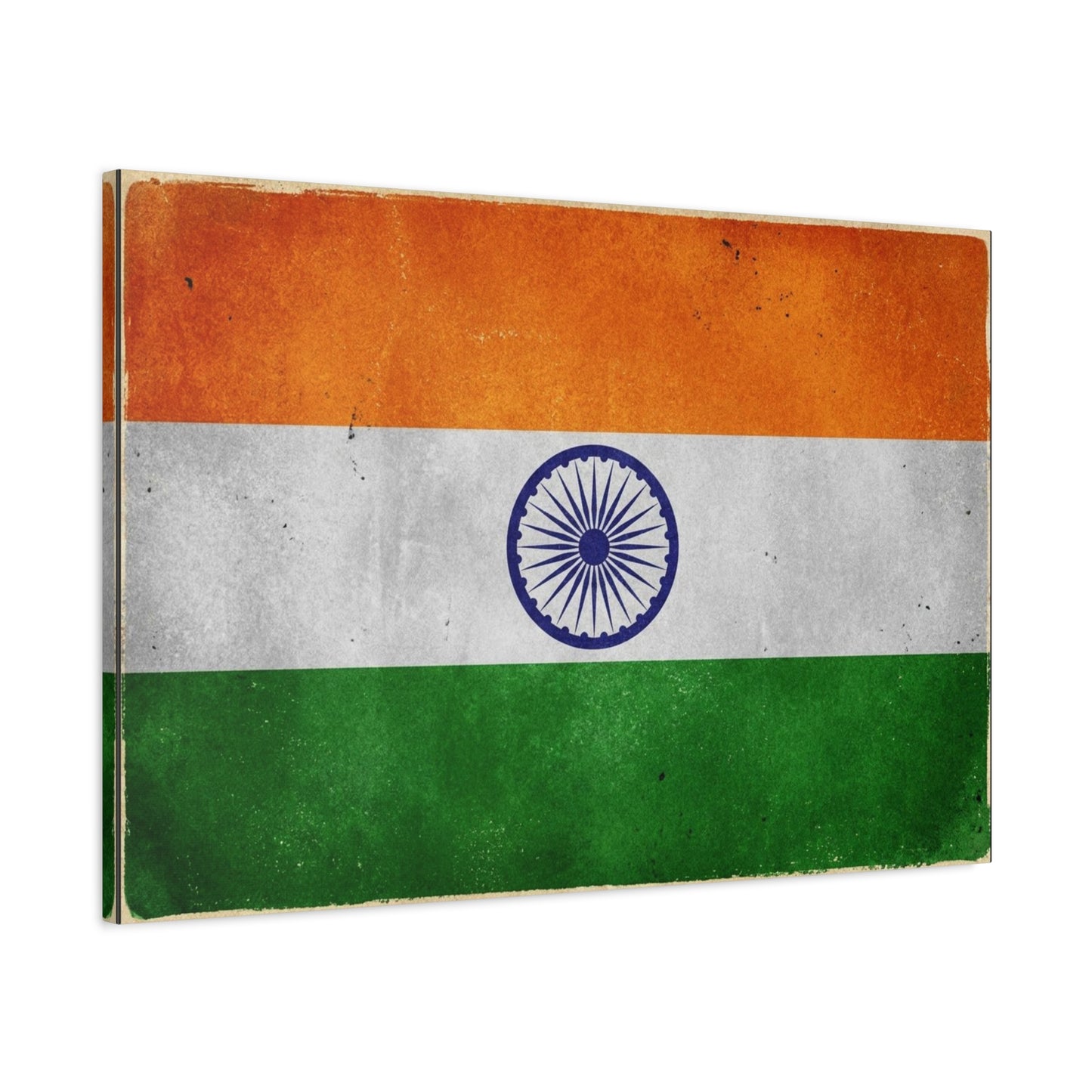India Flag Canvas Wall Art - Vintage Tricolor Ashoka Chakra Print, Patriotic Textured Artwork - Distressed Saffron White Green Design - Living Room Decor, Office Wall Accent - Bedroom Home Decoration