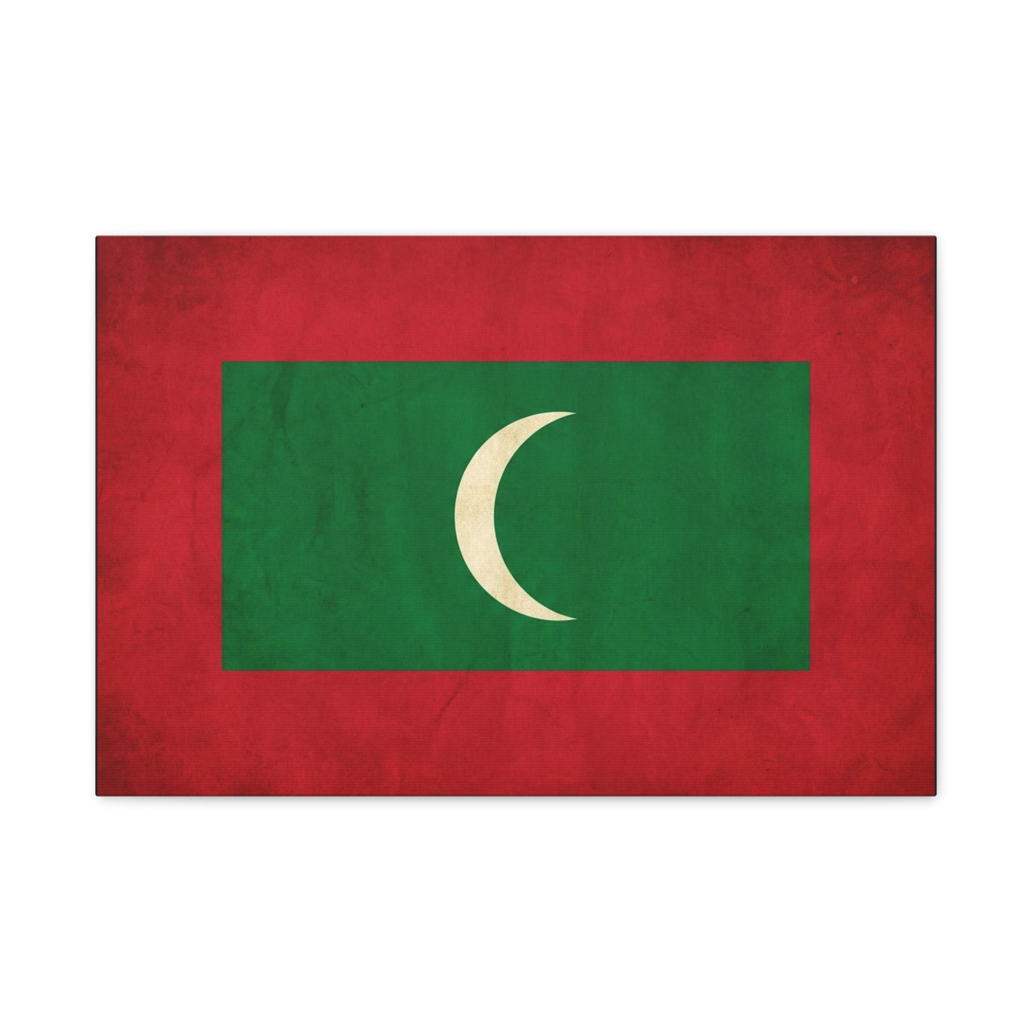 Maldives Flag Canvas Wall Art - Vintage National Banner Print, Red Green White Crescent - Patriotic Typography Style - Living Room Wall Decor, Bedroom Home Decoration - Bedroom Home Decoration