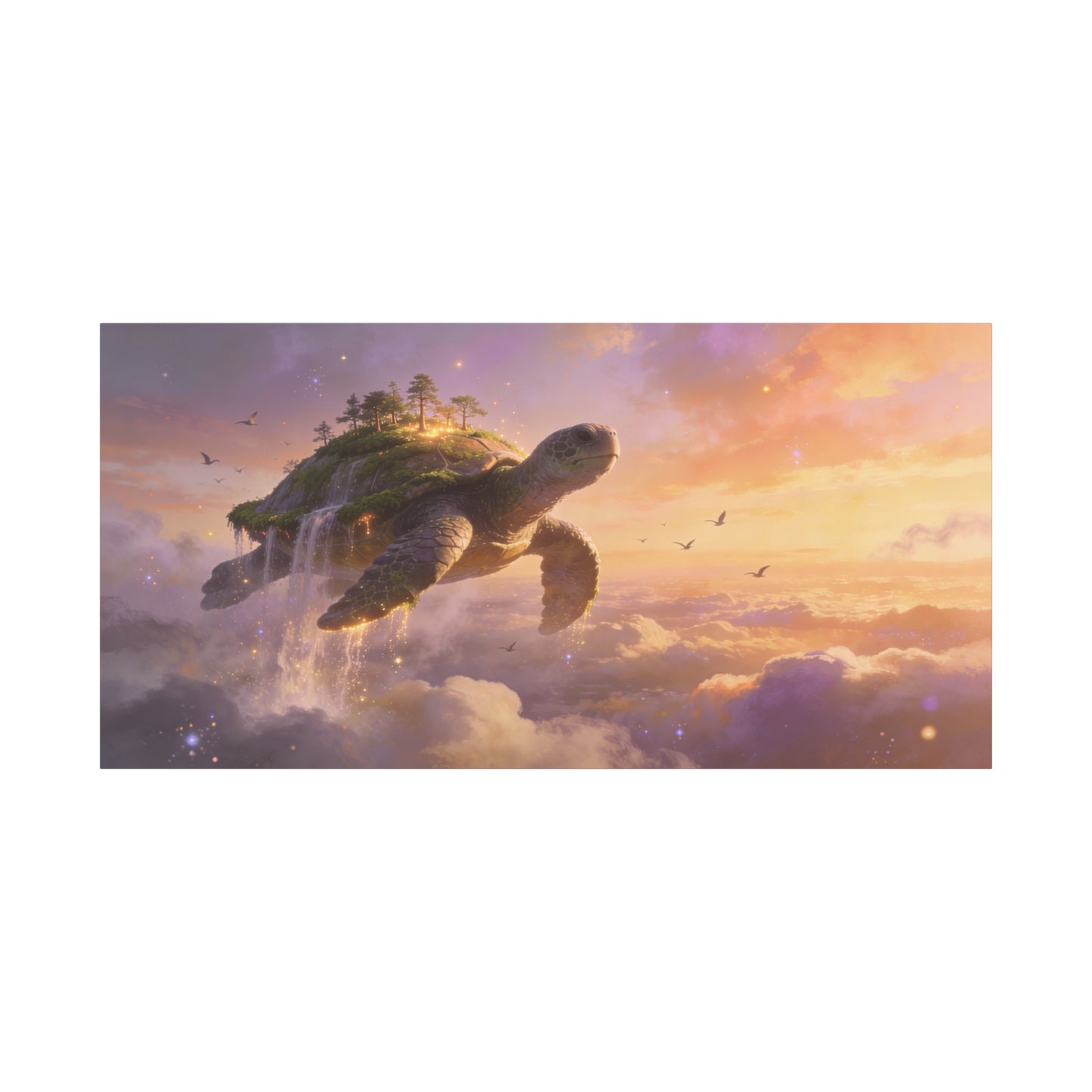Flying Sea Turtle Canvas Wall Art - Fantasy Sky Island, Waterfall Clouds, Dreamy Surreal Canvas Print - Contemporary Celestial Style - Living Room Wall Decor, Bedroom Home Accent - Ready to Hang