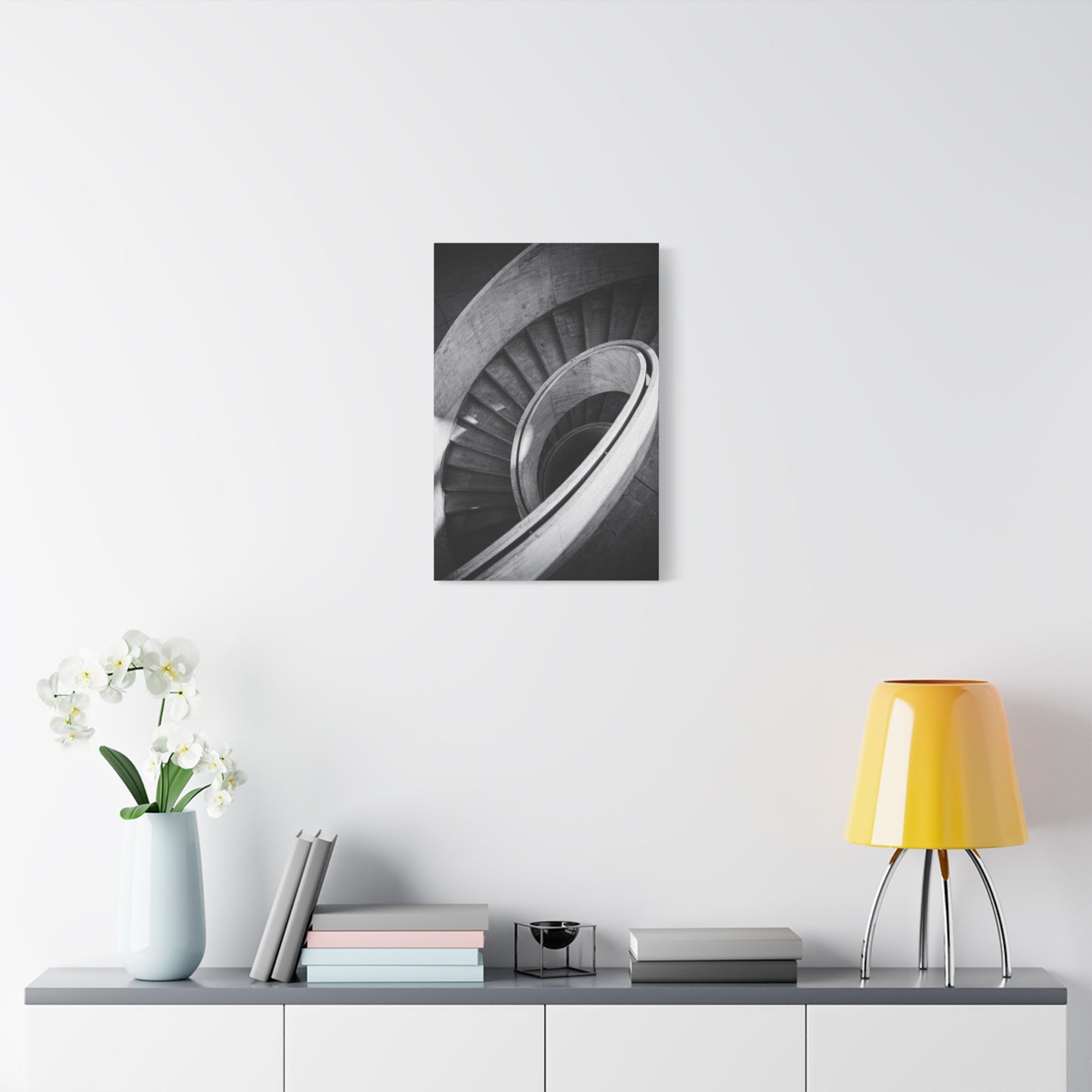 Black And White Spiral Staircase Canvas Wall Art - Architectural Art Print, Minimalist Modern Decor - Matte Cotton Canvas - Living Room Wall Decor, Home Office Accent - Bedroom Home Decoration