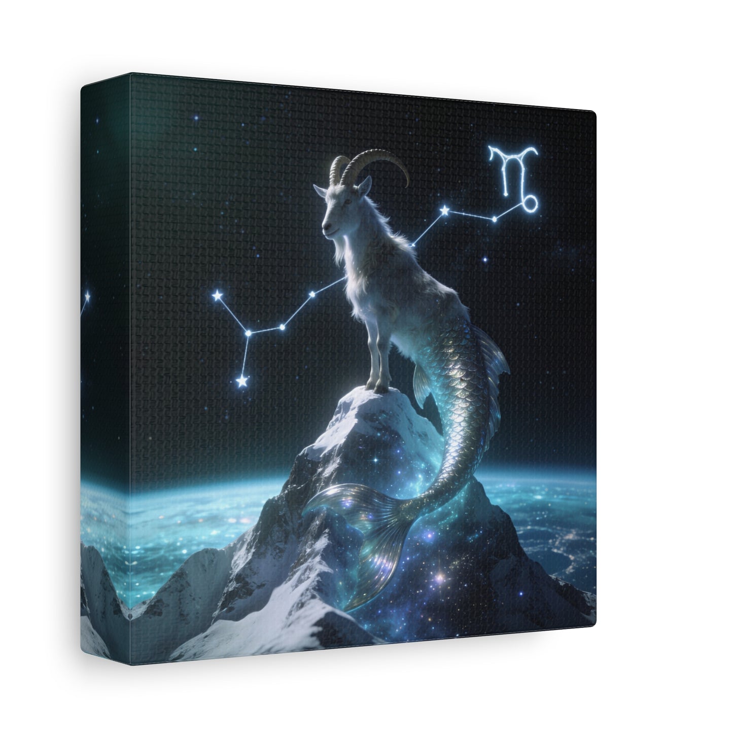 Capricorn Zodiac Canvas Wall Art - Celestial Sea Goat Constellation, Surreal Night Sky, Matte Canvas Print, Modern Fantasy Style, Bedroom Home Decoration, Office Wall Decor Accent - Ready to Hang
