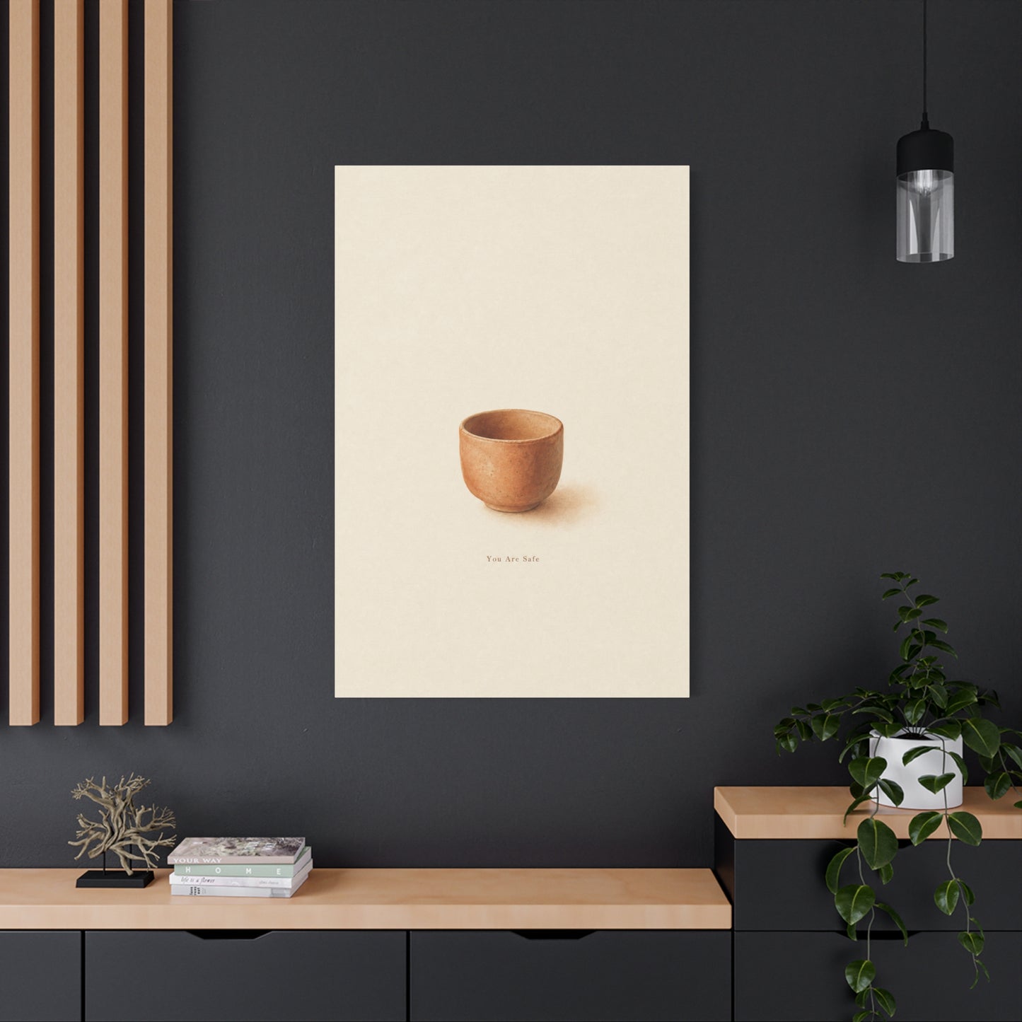"You Are Safe" Minimalist Pottery Canvas Wall Art - Neutral Still Life Print, Contemporary Beige Brown Decor - Bedroom Meditation Space Accent - Office Wall Art - Bedroom Home Decoration