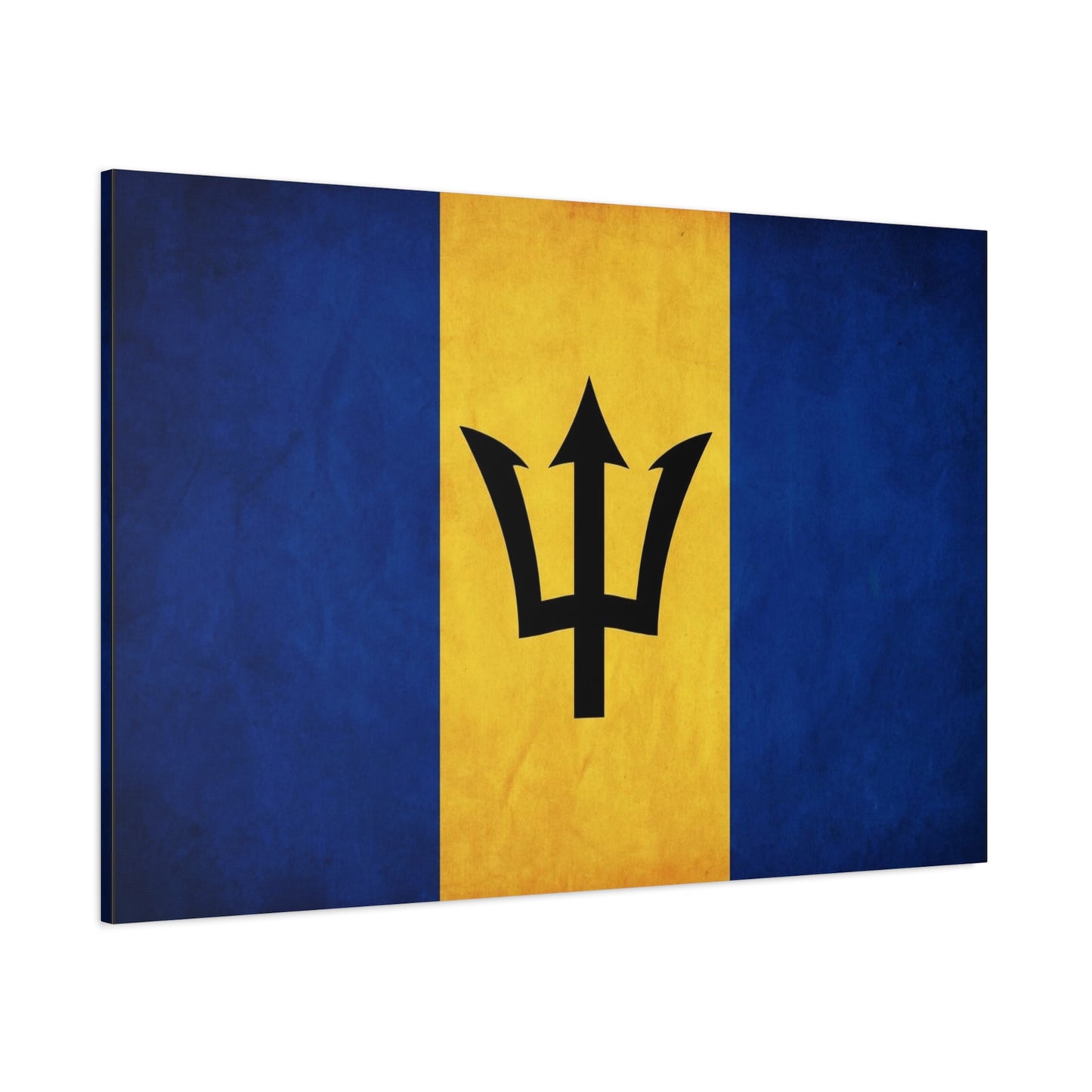 Barbados Flag Canvas Wall Art - Blue Gold Trident National Print, Caribbean Island Decor - Matte Cotton Artwork - Living Room Wall Decor, Office Accent - Bedroom Home Decoration - Ready to Hang