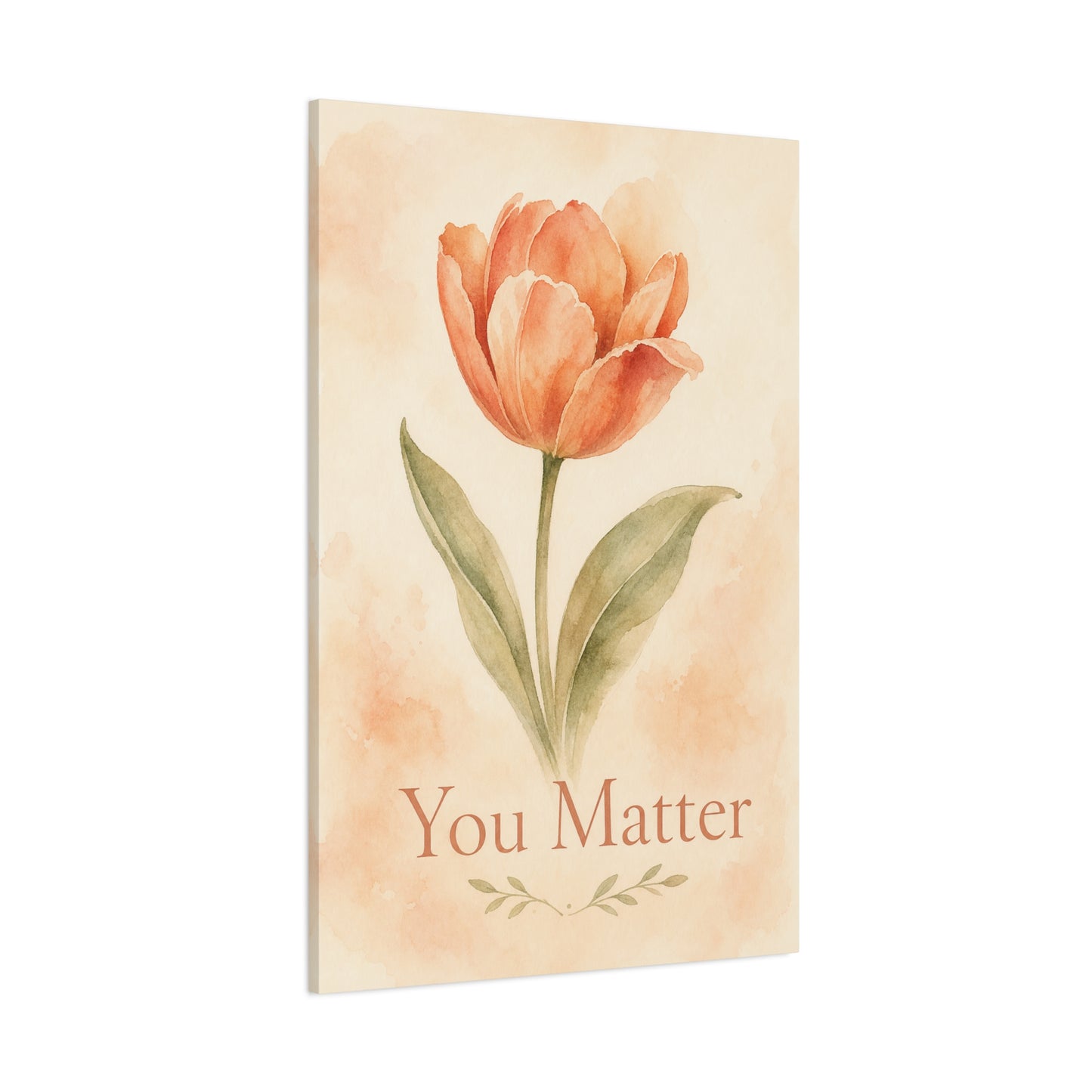 "You Matter" Tulip Canvas Wall Art - Watercolor Floral Inspirational Print - Soft Peach Botanical Home Decor - Bedroom Wall Hanging, Living Room Decoration - Bedroom Home Decoration - Ready to Hang