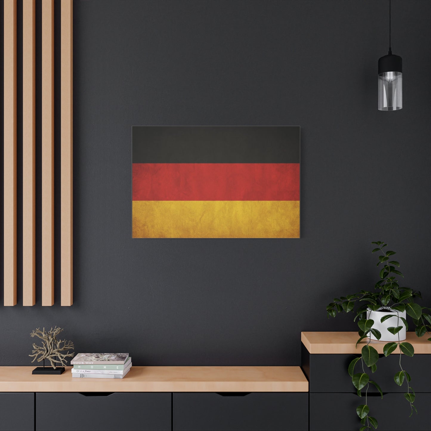 German Flag Canvas Wall Art - Vintage Germany Pride Decor, Black Red Gold Horizontal Banner Print - Rustic Textured Style, Living Room Wall Decor, Office Art - Bedroom Home Decoration - Ready to Hang