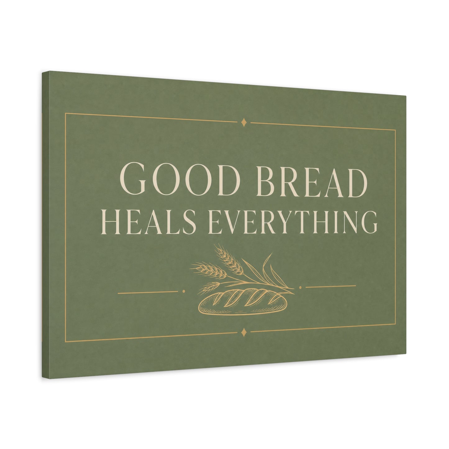 "Good Bread Heals Everything" Canvas Wall Art - Vintage Bread Quote Print, Sage Green Typography, Rustic Farmhouse Style - Ready to Hang - Deli Wall Decor - Sandwich Shop Sign - Diner Decor