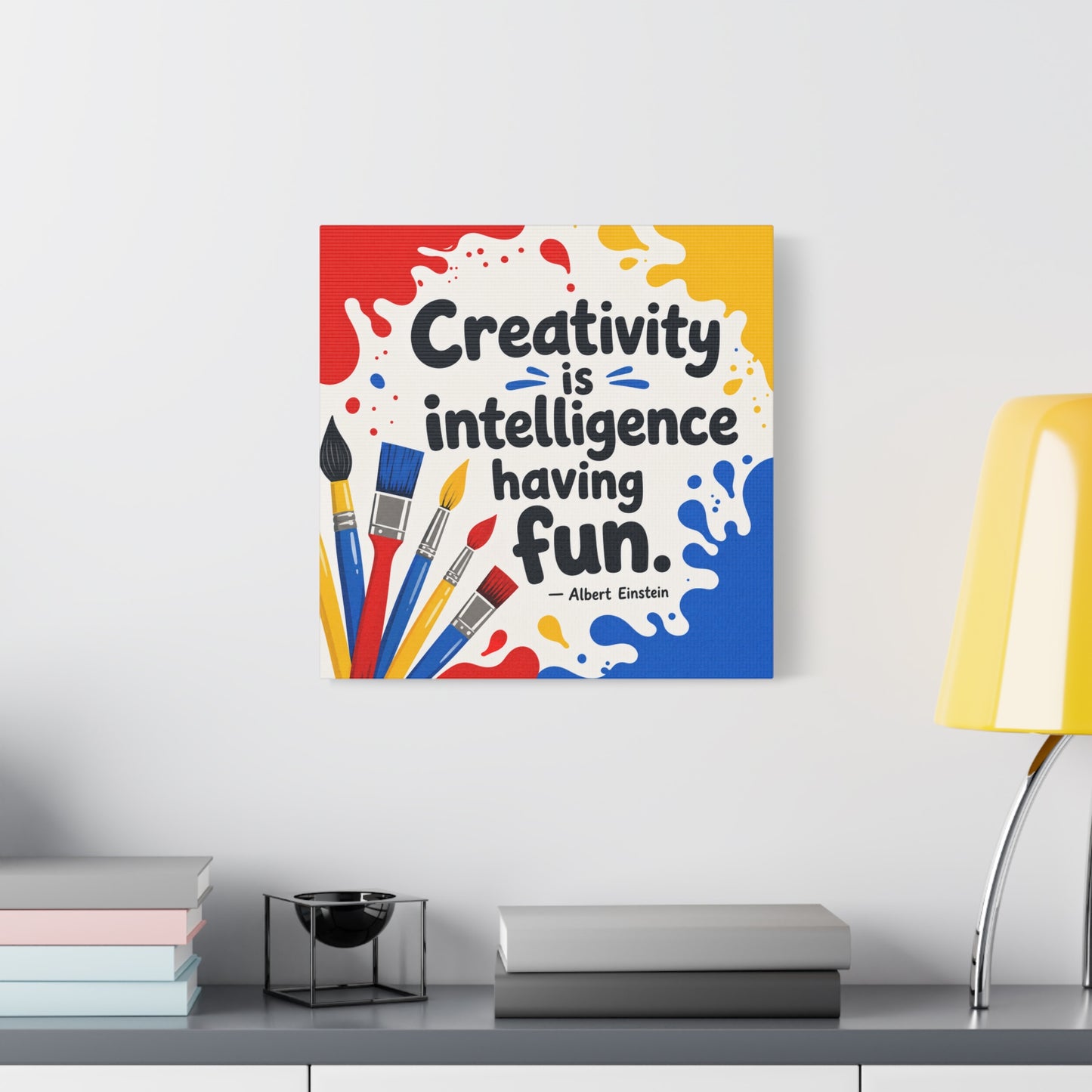 "Creativity Is Intelligence Having Fun." Albert Einstein Canvas Wall Art - Colorful Quote Print, Classroom Decor, Teacher Office Wall Hanging, Kids Playroom Home Decoration - Bedroom Home Decoration
