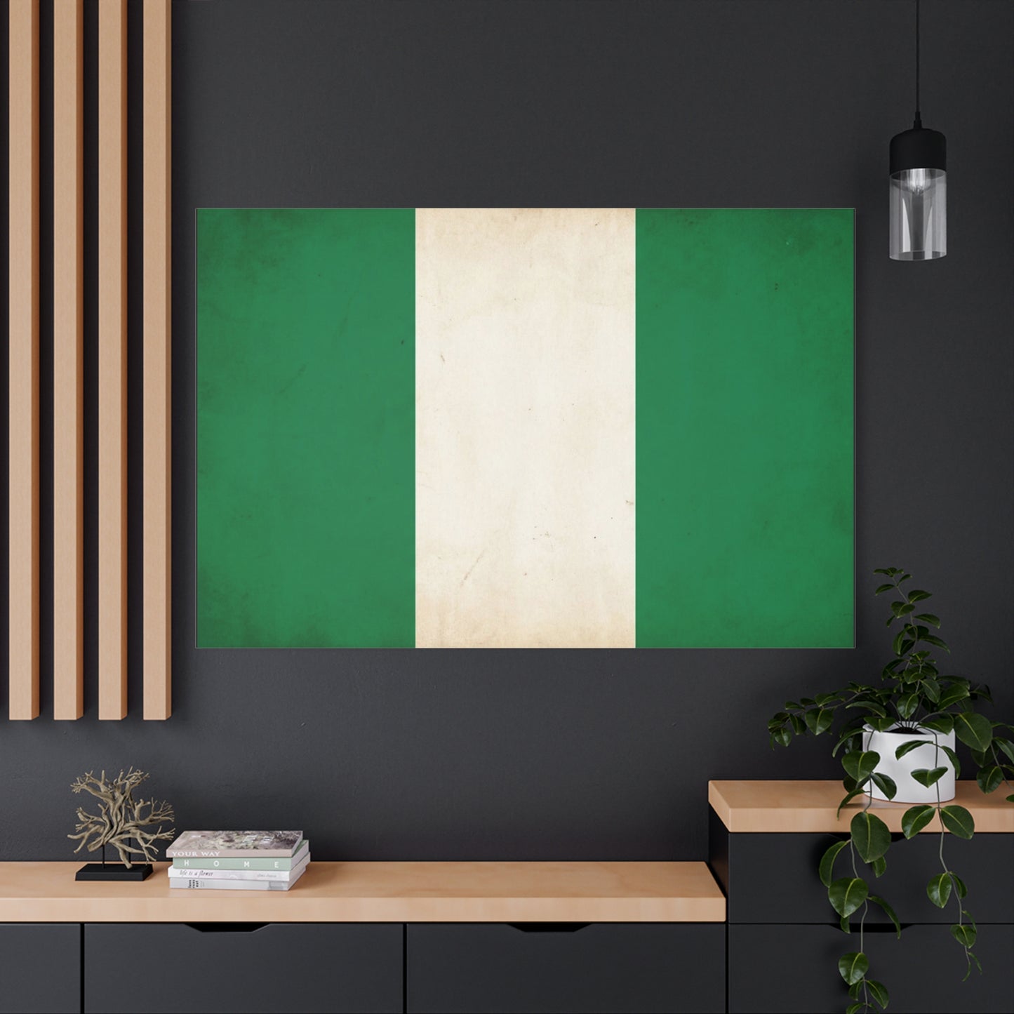 Nigeria Flag Canvas Wall Art - Vintage Green White Stripe National Print - Minimalist Patriotic Decor, Cotton Canvas Artwork, Living Room Wall Decor, Office Home Decoration - Bedroom Home Decoration