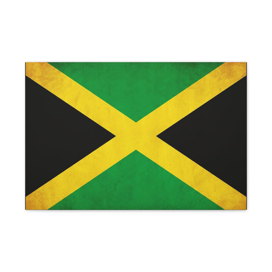 Jamaica Flag Canvas Wall Art - Vintage Jamaican National Flag Print, Green Gold Black Patriotic Decor - Matte Canvas Wall Hanging - Living Room Bedroom Office Decoration - Bedroom Home Decoration