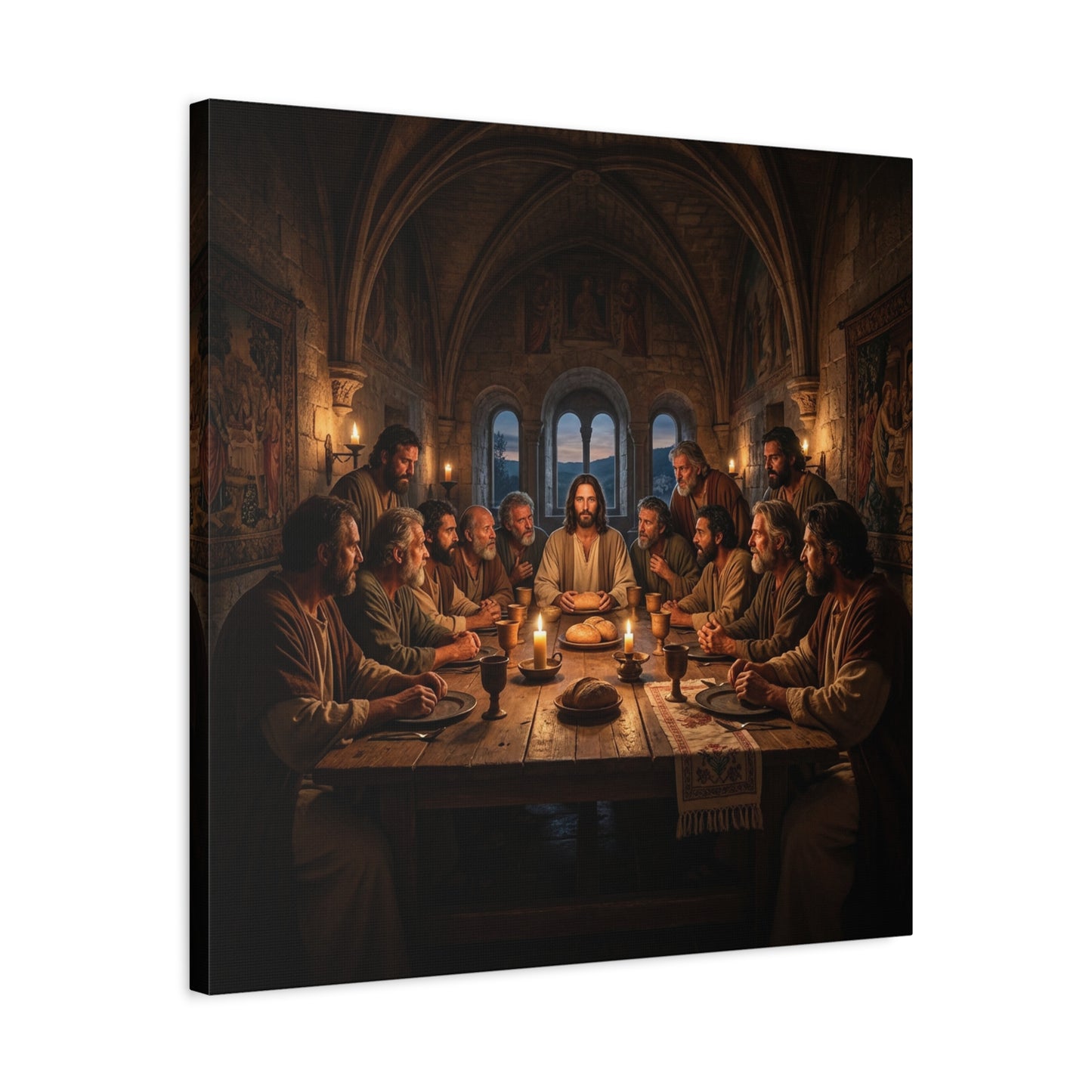 Jesus Christ Last Supper Canvas Wall Art - Apostles At Candlelit Table, Christian Wall Decor - Matte Cotton Print Religious Home Decoration - Traditional Living Room Office - Bedroom Home Decoration