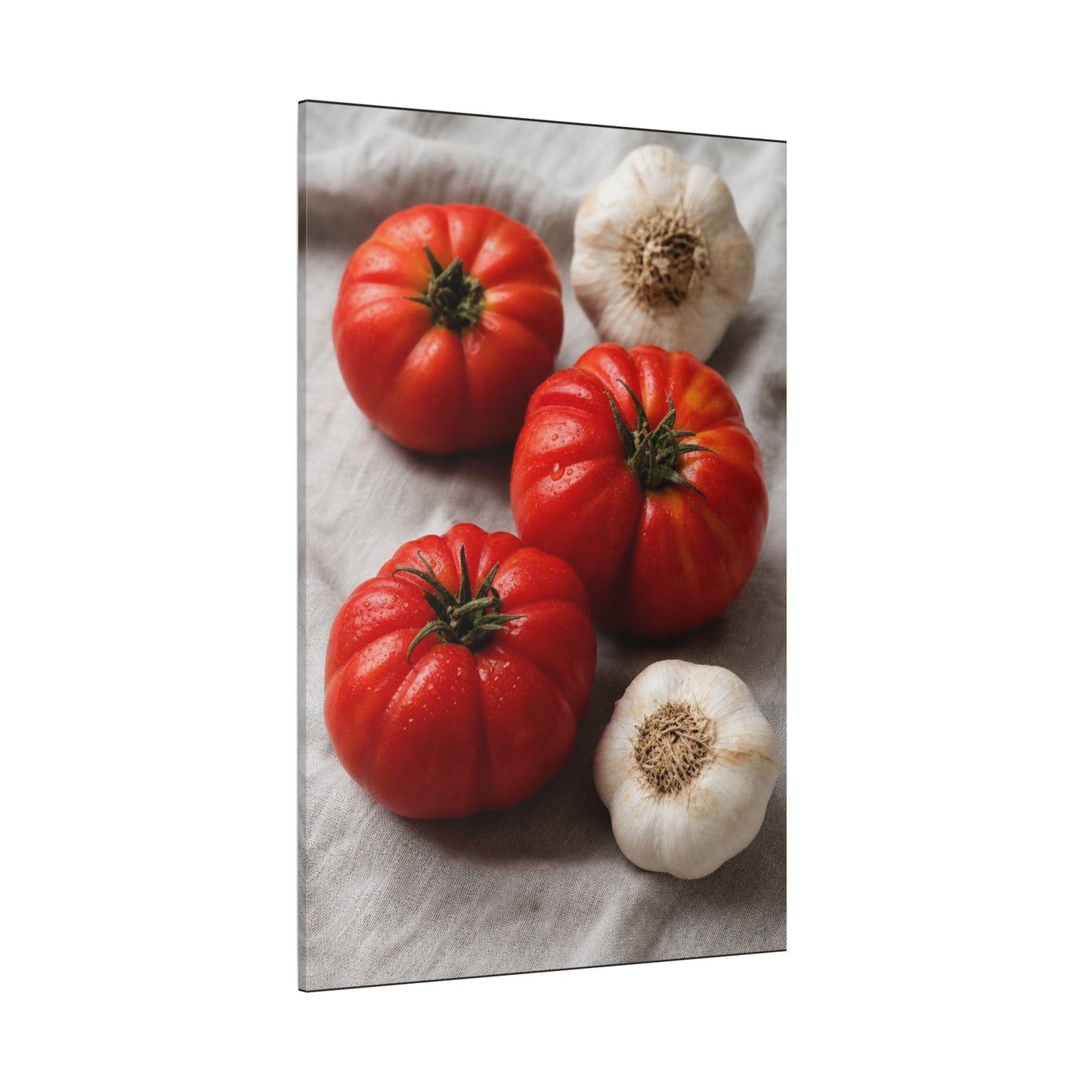 Heirloom Tomato Still Life Canvas Wall Art - Garlic Kitchen Food Art Print - Rustic Matte Canvas Decor - Farmhouse Dining Room Accent, Contemporary Culinary Wall Decor - Modern Farmhouse Style