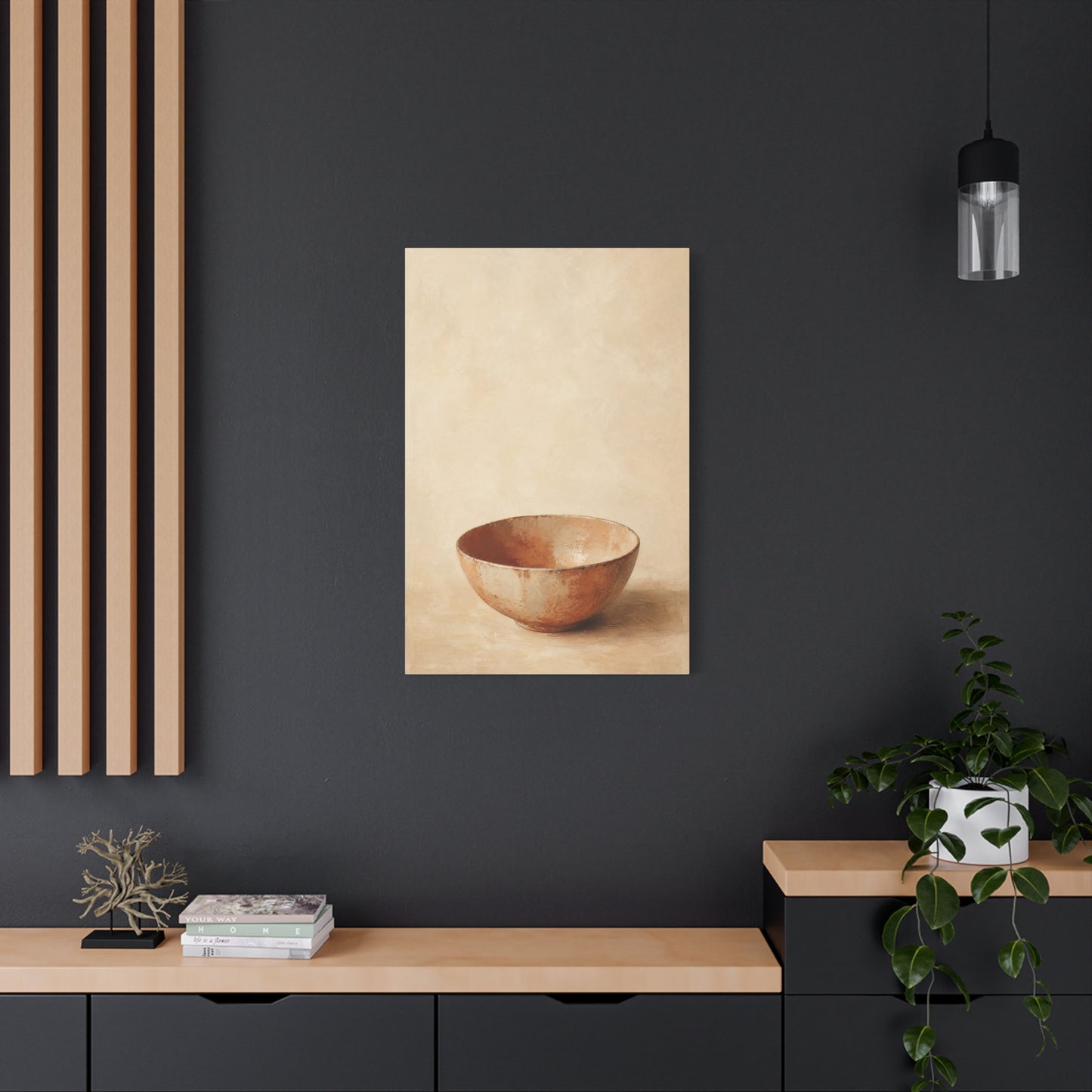 Rustic Ceramic Bowl Canvas Wall Art - Minimalist Still Life Neutral Beige Cotton Print - Contemporary Kitchen Wall Decor, Dining Room Accent, Modern Farmhouse Home Decoration - Bedroom Home Decoration