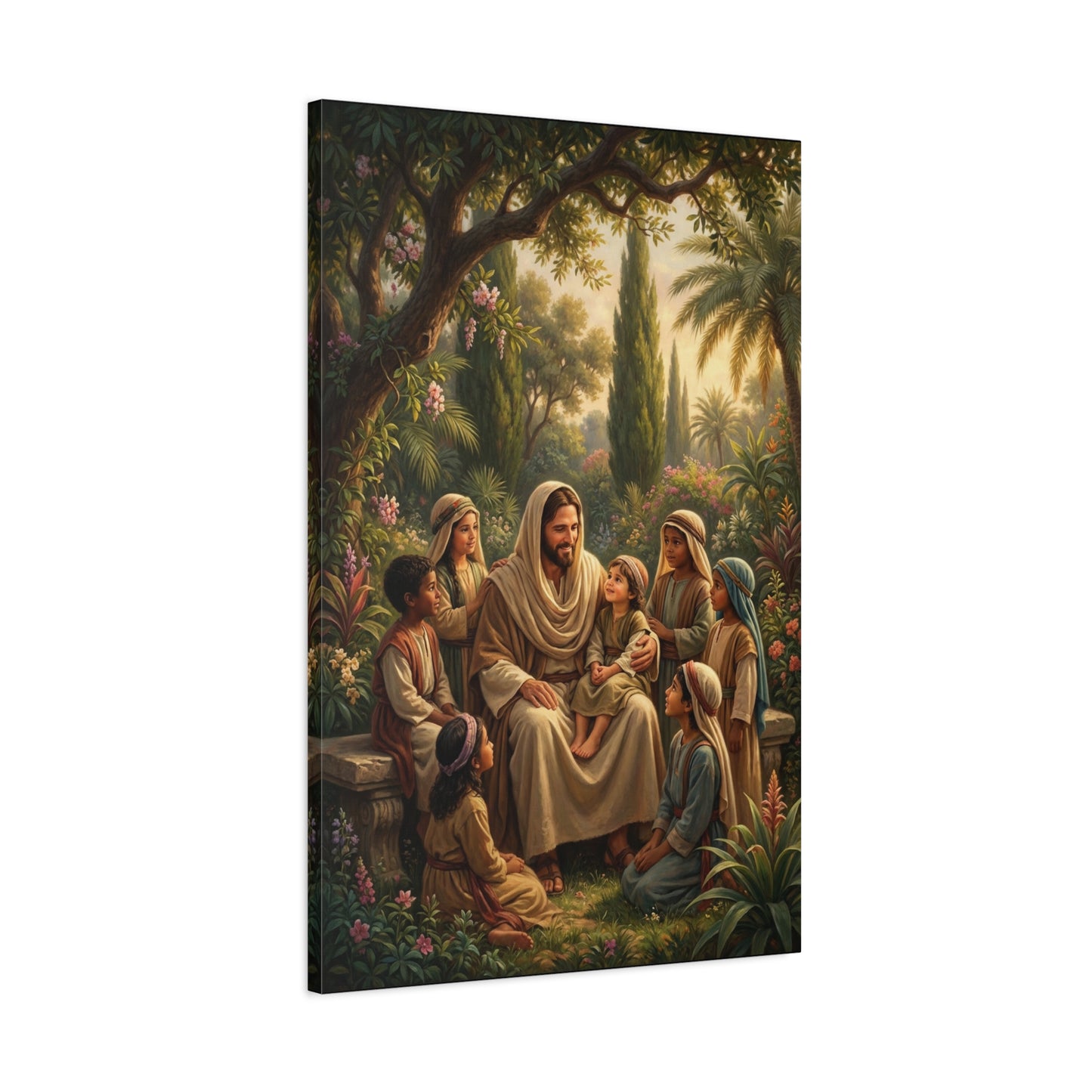 Jesus Christ With Children Canvas Wall Art - Biblical Garden Scene, Christian Home Decor - Traditional Religious Print, Living Room Wall Decor, Bedroom Home Decoration - Modern Farmhouse Style