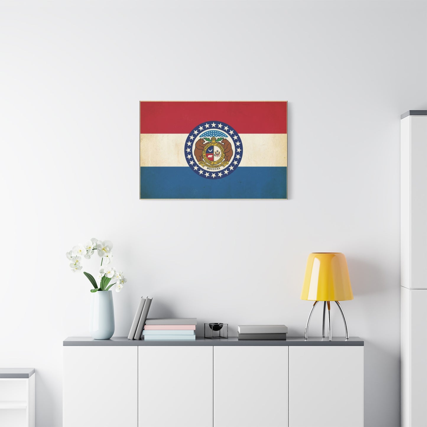 Missouri State Flag Canvas Wall Art - Vintage Red White Blue Bear Seal Print - Patriotic Americana Decor - Living Room Wall Decor, Office Art - Ready to Hang - Bedroom Home Decoration - Ready to Hang