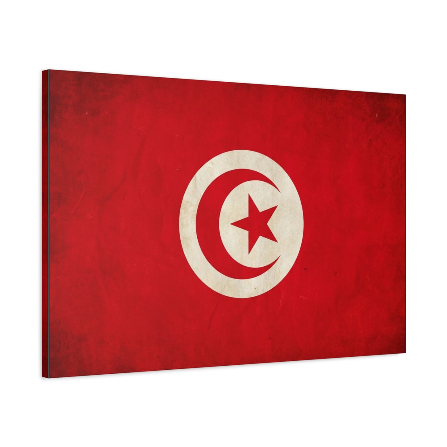 Tunisia Flag Canvas Wall Art - Vintage Red Crescent Star Print, Patriotic Country Decor - Matte Cotton Artwork - Living Room Wall Decor - Bedroom Home Decoration - Bedroom Home Decoration