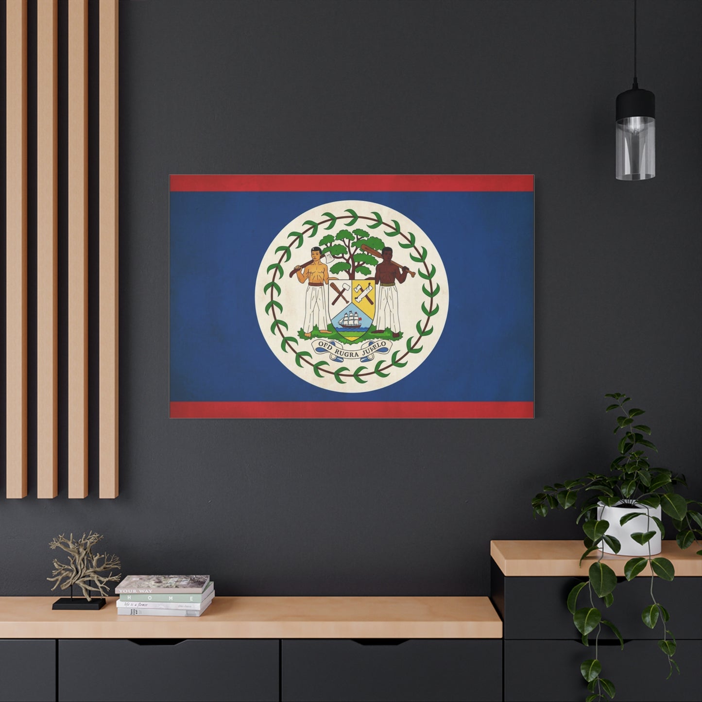 Belize Flag Canvas Wall Art - OTD RUGRA JUELO State Banner Print, Blue Red White Crest Design - Patriotic Traditional Decor - Living Room Home Decoration - Living Room Wall Decor - Ready to Hang