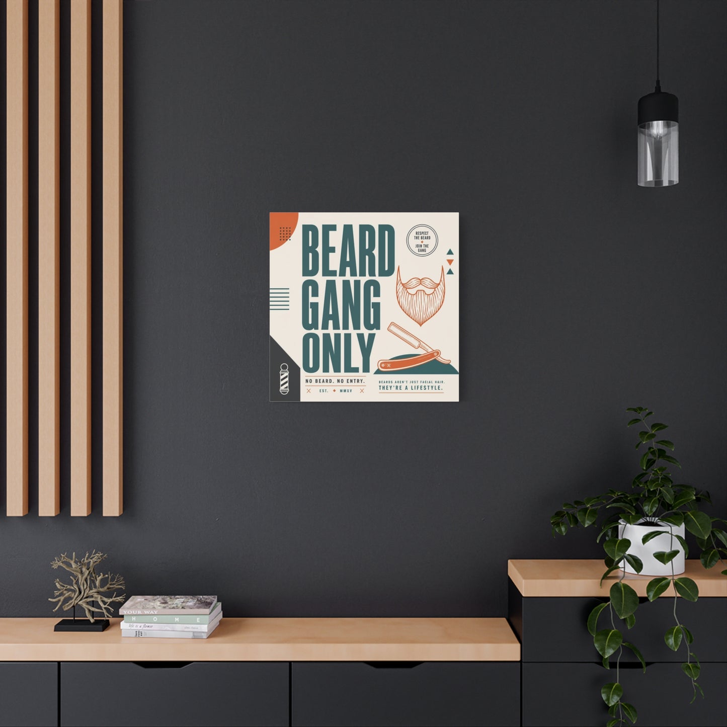 "Beard Gang Only" Typography Canvas Wall Art - Barber Beard Quote Print, Vintage Modern Style - Barbershop Wall Decor, Workspace Accent, Retro Illustration Canvas - Reception Area Decor