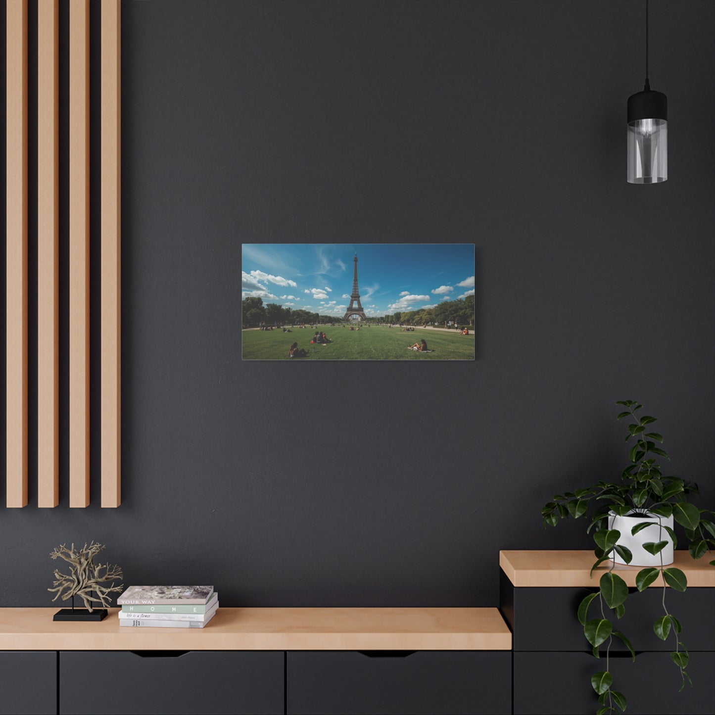 Eiffel Tower Canvas Wall Art Paris Landmark Art Print - Blue Sky, Green Lawn, Travel Cityscape Decor - Matte Cotton Artwork - Living Room Wall Decor, Office Art Accent - Bedroom Home Decoration