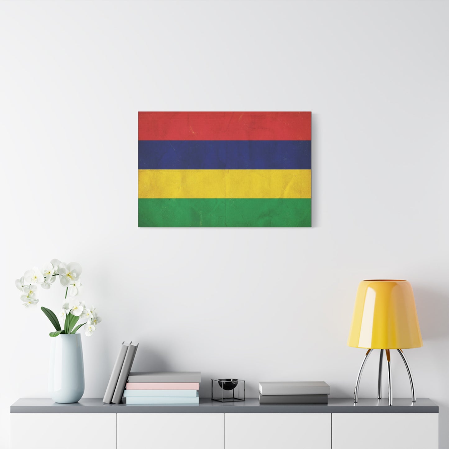 Mauritius Flag Canvas Wall Art - Vintage Country Pride Decor, Colorful Tricolor Banner Print - Traditional Style, Living Room Wall Decor, Bedroom Home Decoration - Ready to Hang - Ready to Hang