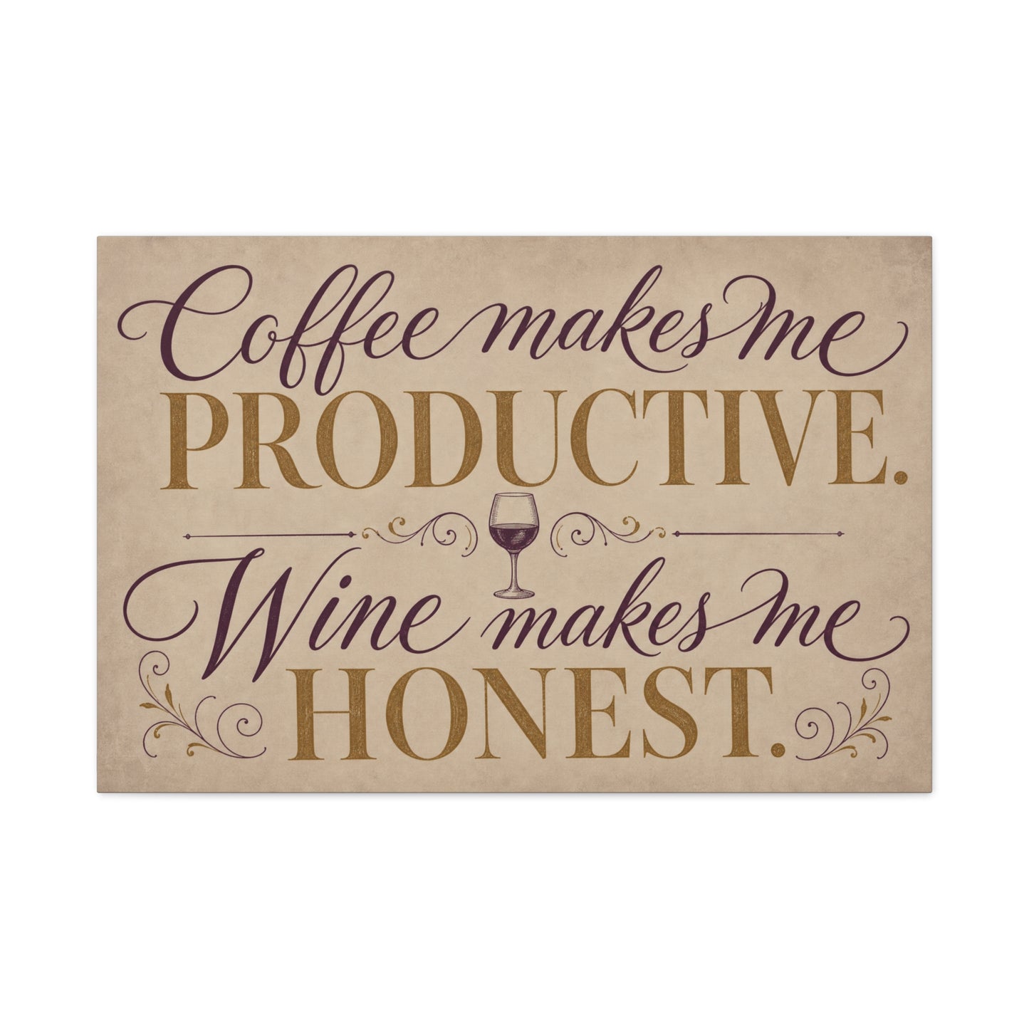 "Coffee Makes Me Productive. Wine Makes Me Honest." Canvas Wall Art - Vintage Typography Decor - Rustic Neutral Quote Print - Bar Cart Accent - Office Wall Art - Coffee Shop Decor - Espresso Bar Sign