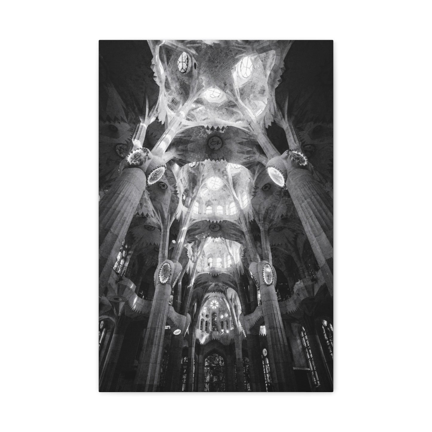 Sagrada Familia Cathedral Interior Canvas Wall Art - Black And White Architectural Art Print - Gothic Modern Sacred Ceiling View - Living Room Wall Decor Office Accent - Modern Farmhouse Style