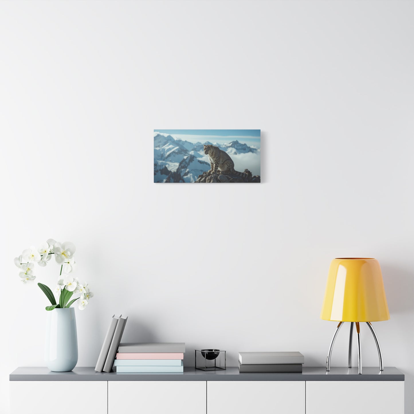 Snow Leopard Canvas Wall Art - Alpine Mountain Wildlife Print, Blue Snowy Peaks, Matte Cotton Canvas, Contemporary Nature Style - Living Room Wall Decor, Office Art Accent - Bedroom Home Decoration